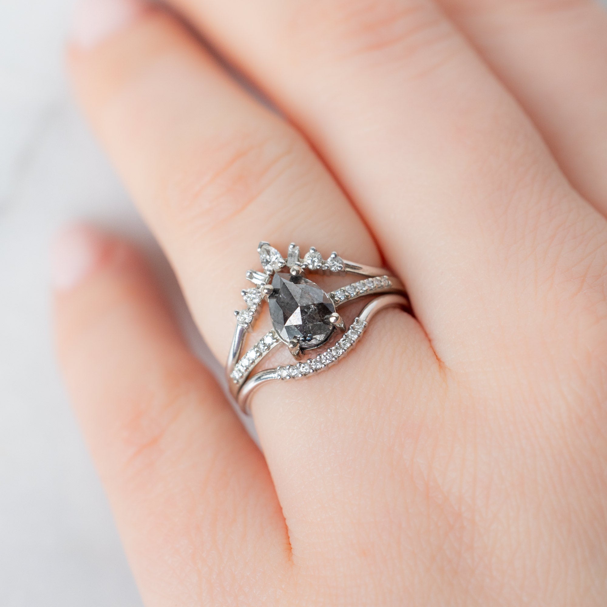 buy:geometric-white-diamond-sunburst-stacking-band-14k-or-18k-white-gold,the-willow-ring-1-32ct-pear-black-diamond-in-14k-white-gold,white-diamond-pave-arc-stacking-band-14k-or-18k-white-gold