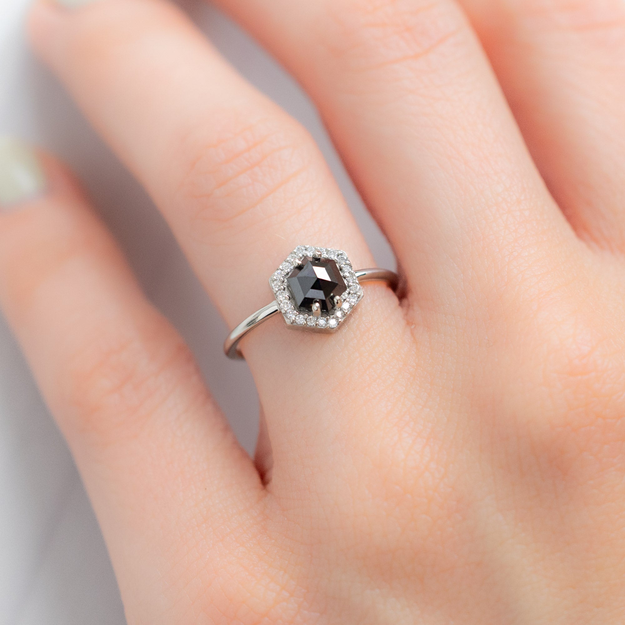The Dahlia Ring | Build Your Own Hexagon Black Diamond Engagement Ring