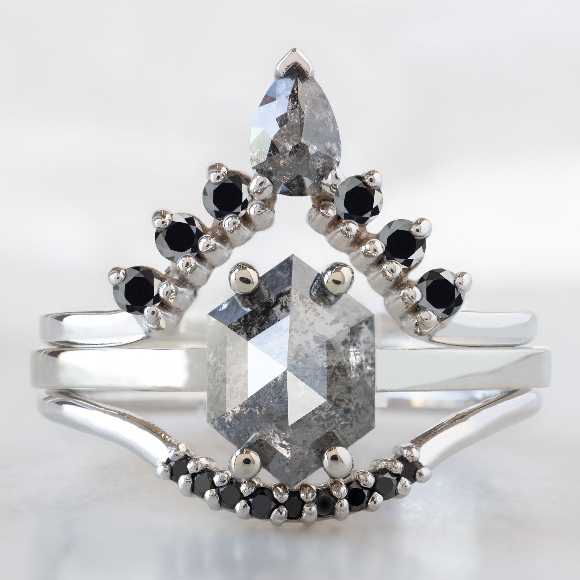 buy:pear-black-diamond-sunburst-stacking-band-14k-gold,the-bryn-ring-1-37ct-hexagon-salt-and-pepper-diamond-in-14k-white-gold,black-diamond-pave-arc-stacking-band-14k-or-18k-rose-gold