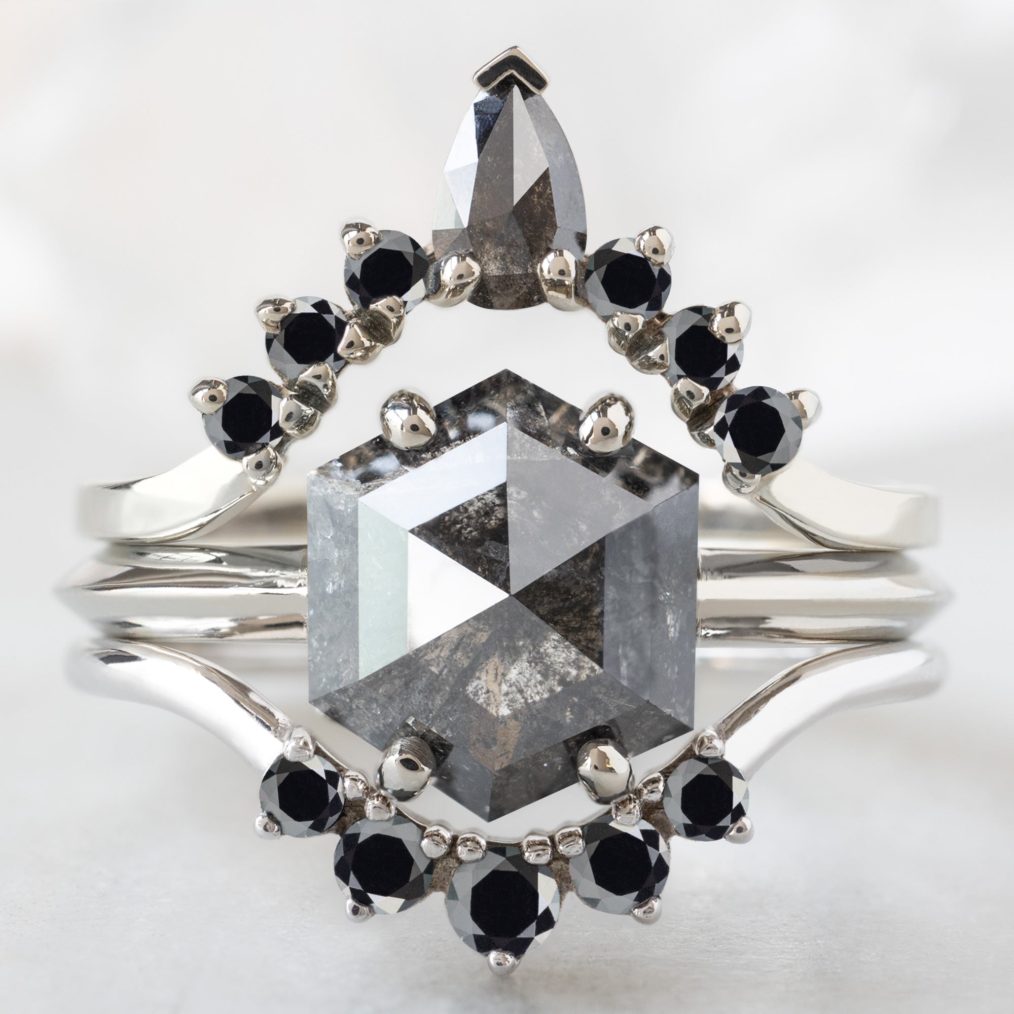 buy:pear-black-diamond-sunburst-stacking-band-14k-gold,the-bryn-ring-1-85ct-hexagon-salt-and-pepper-diamond-in-14k-white-gold,round-black-diamond-sunburst-stacking-band-14k-or-18k-rose-gold