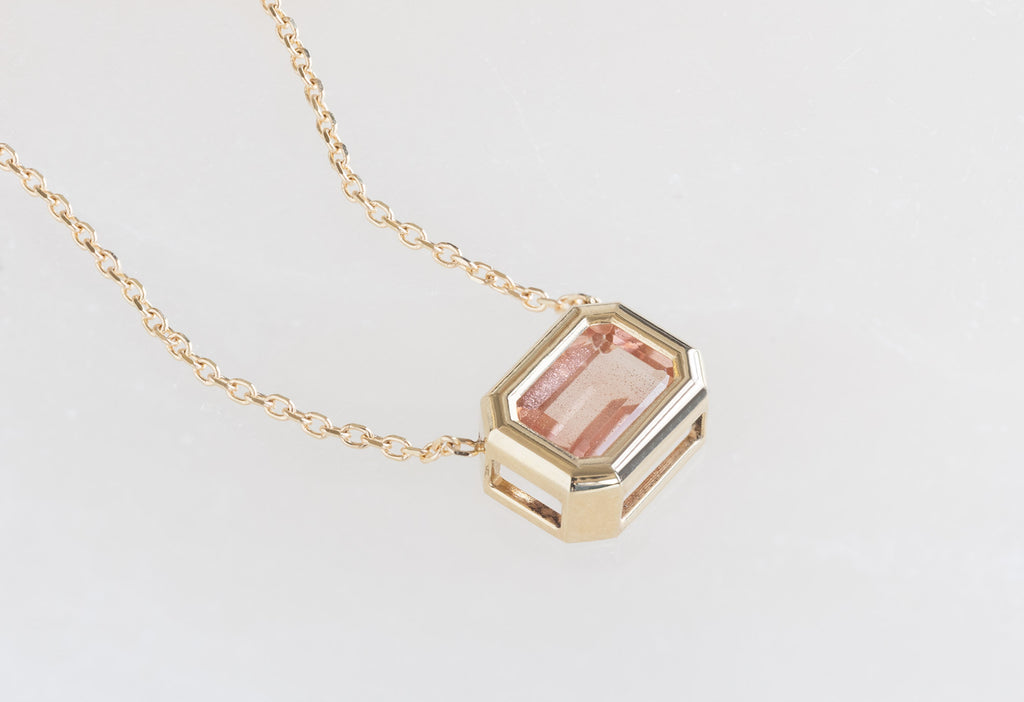 Emerald-Cut Sunstone Necklace Side View