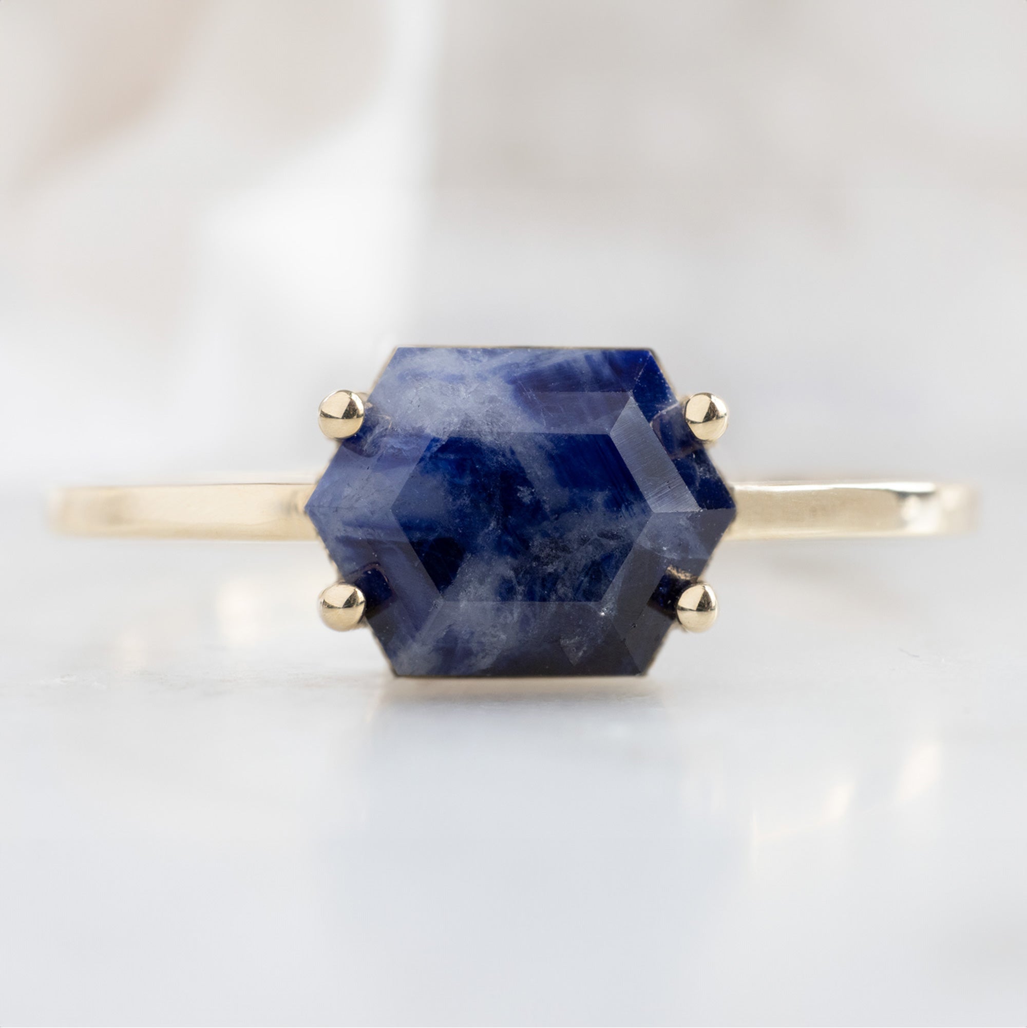 The Raw Sapphire Hexagon Ring | Yellow, Rose, White or Sterling Silver