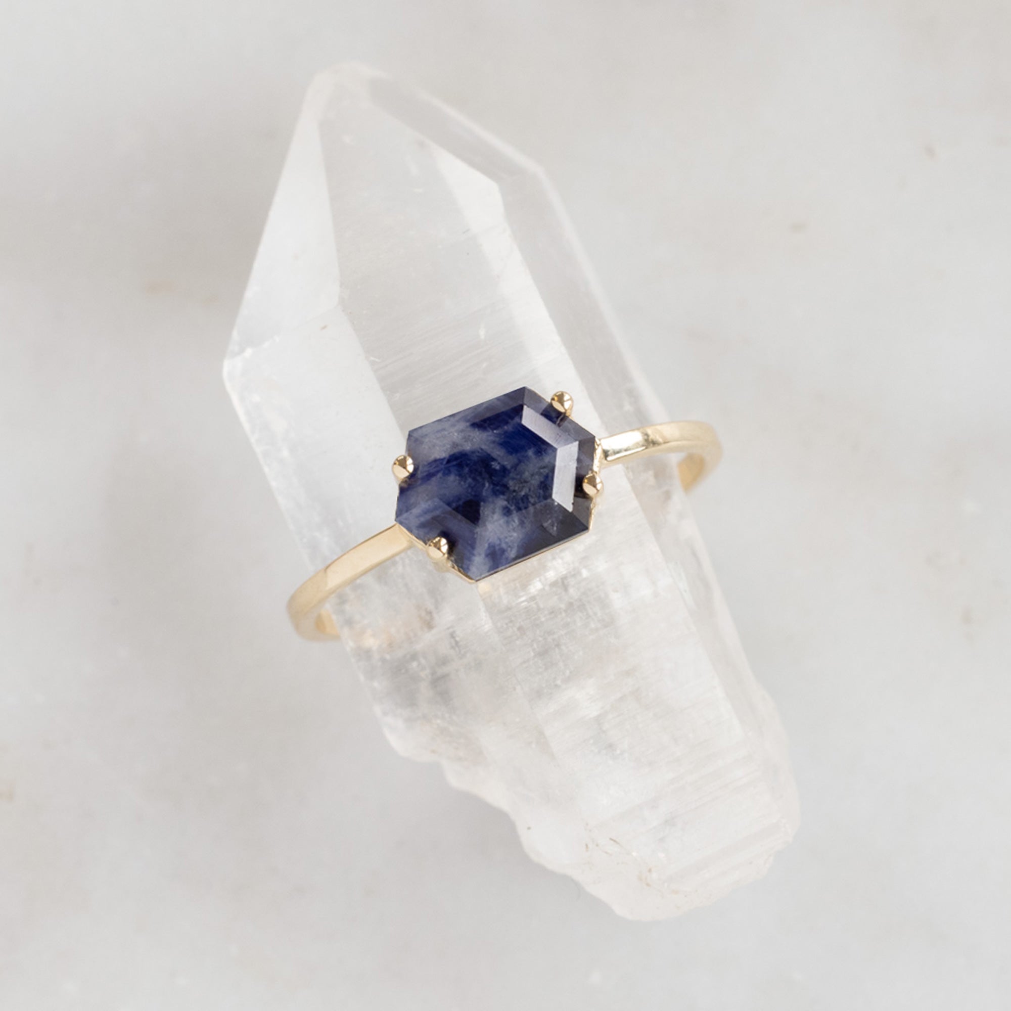 The Raw Sapphire Hexagon Ring | Yellow, Rose, White or Sterling Silver