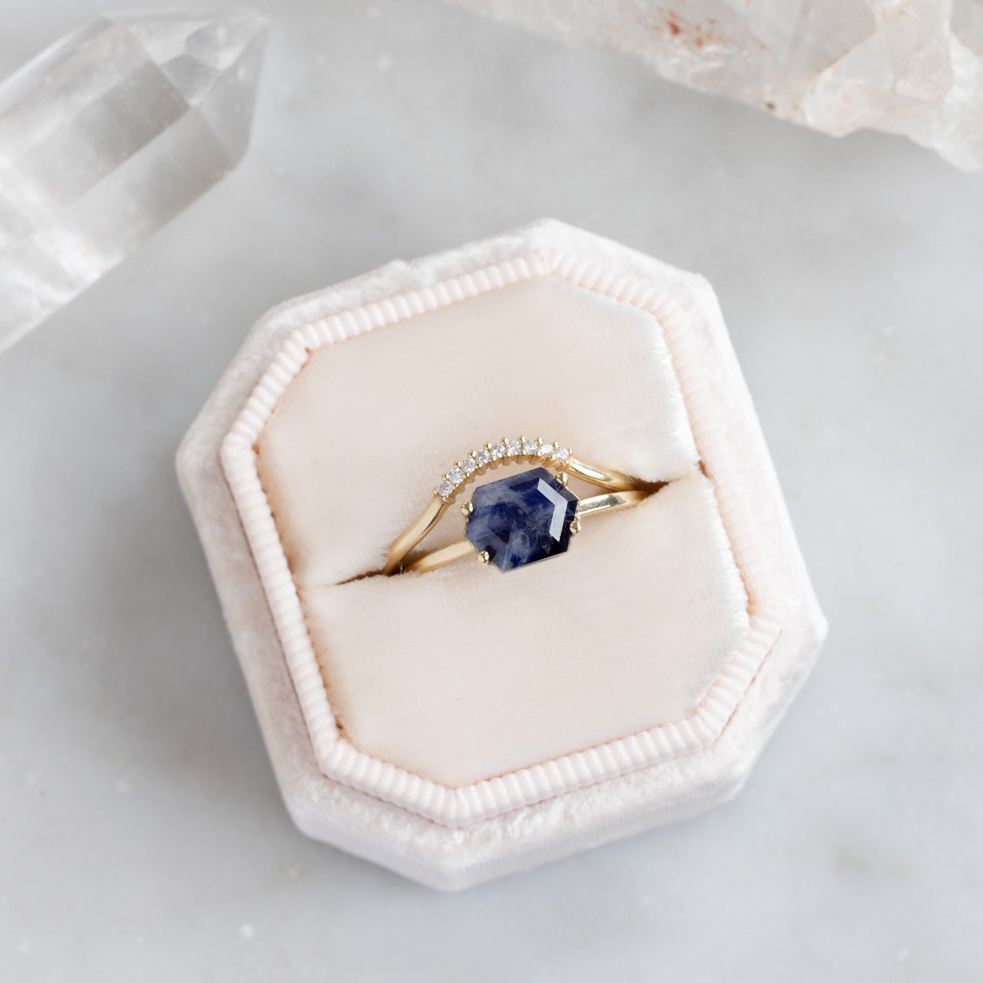 The Raw Sapphire Hexagon Ring | Yellow, Rose, White or Sterling Silver