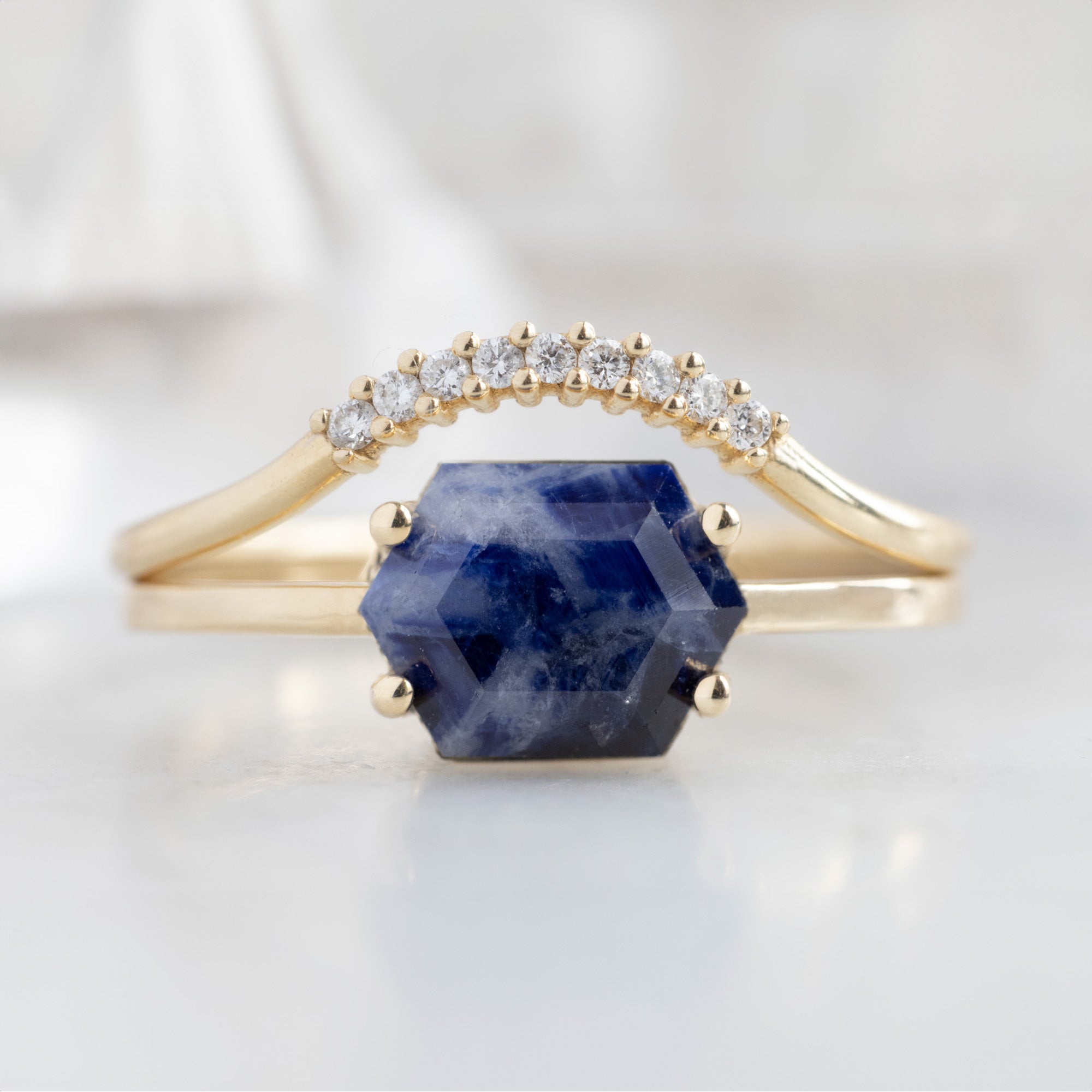 The Raw Sapphire Hexagon Ring | Yellow, Rose, White or Sterling Silver