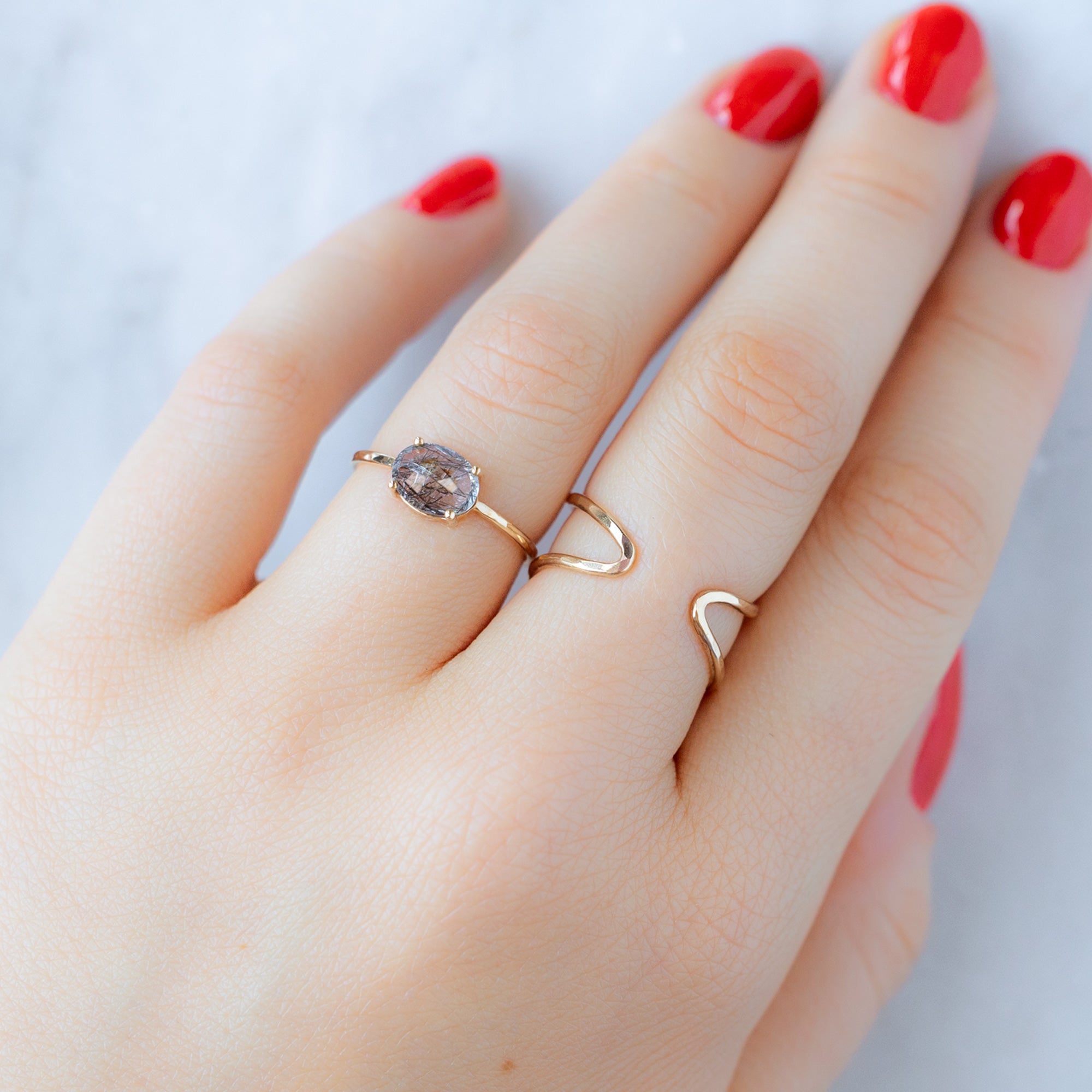 The Tourmaline in Quartz Ring | Yellow, Rose, White or Sterling Silver