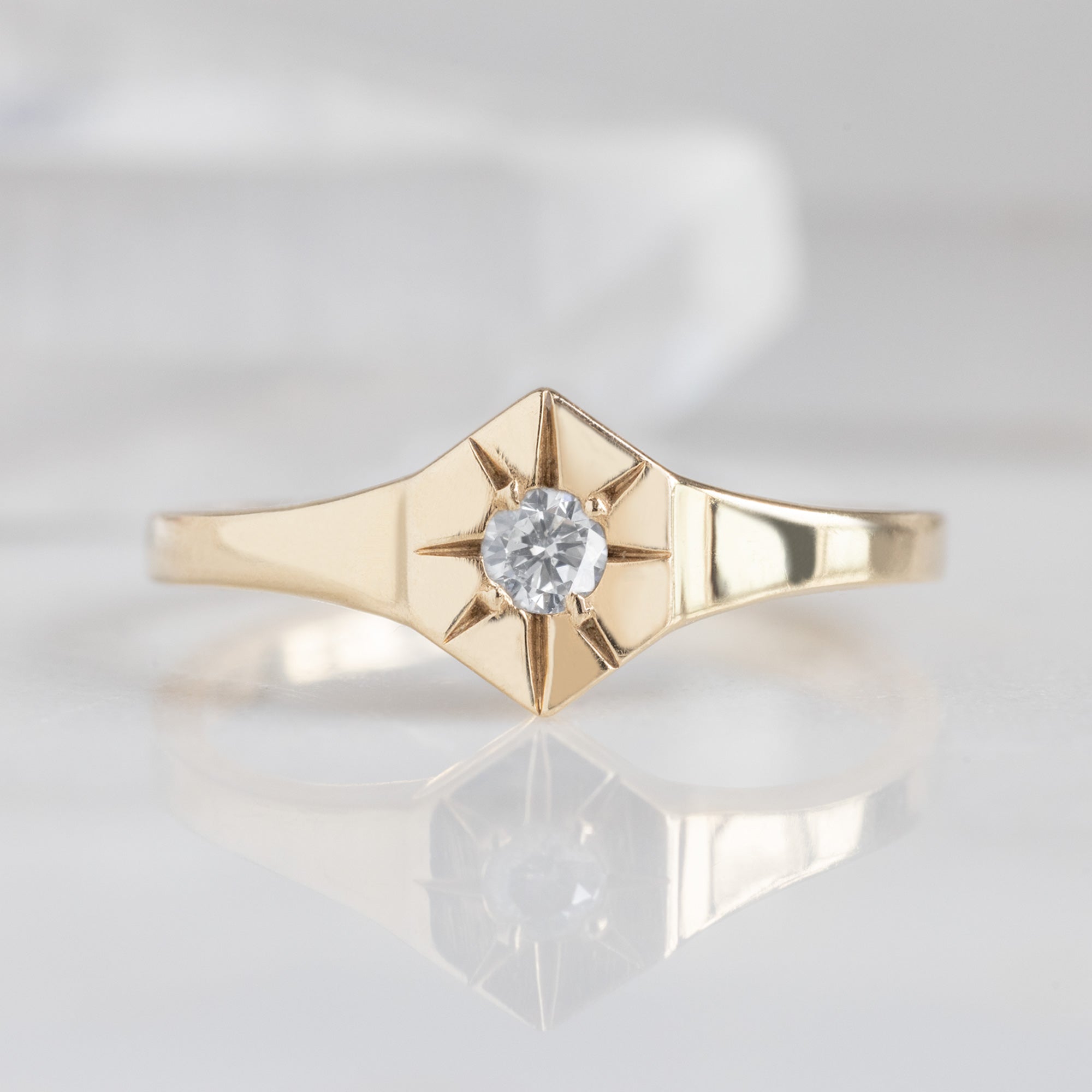 White Diamond Birthstone Signet Ring | Yellow, Rose or White Gold
