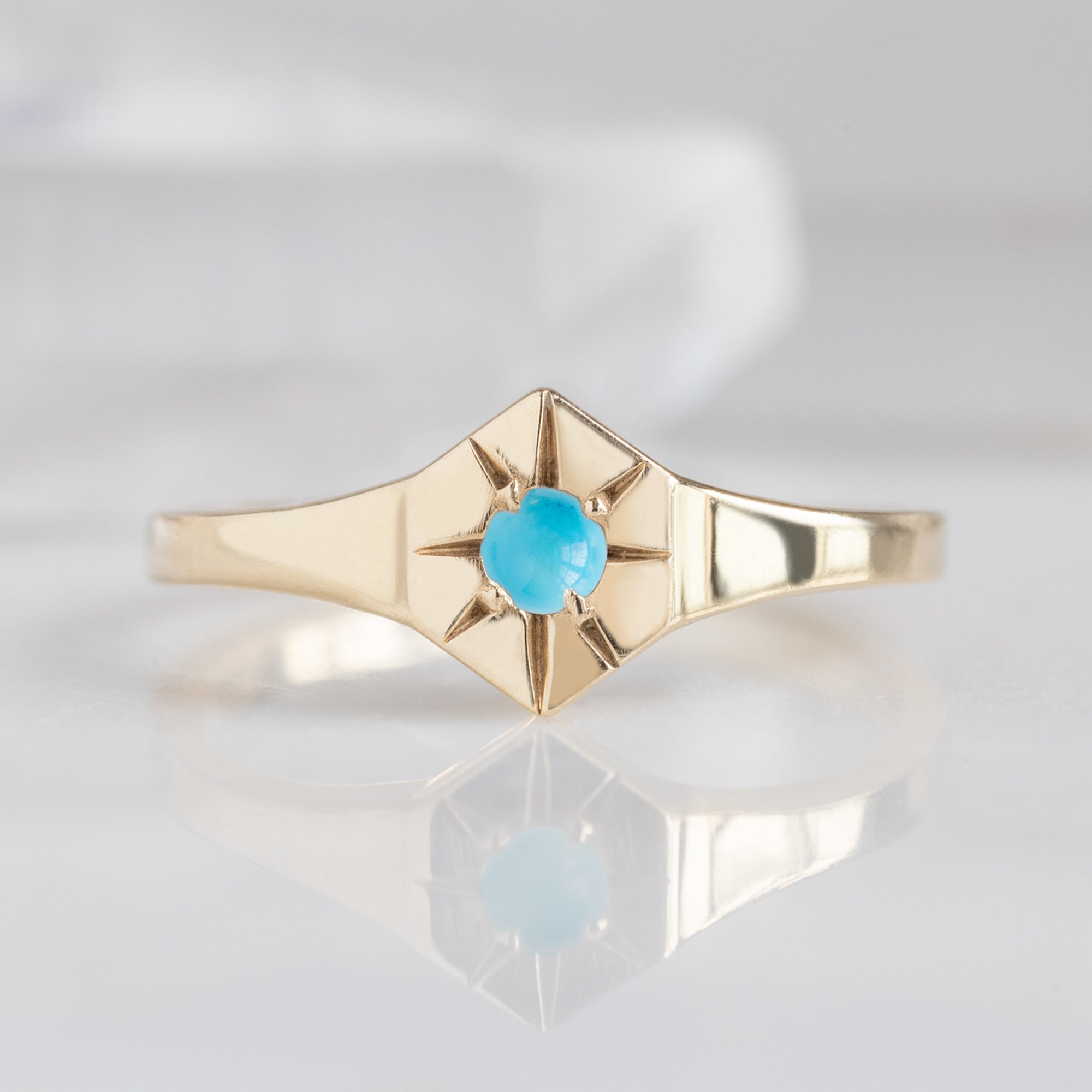 Turquoise Birthstone Signet Ring | Yellow, Rose or White Gold