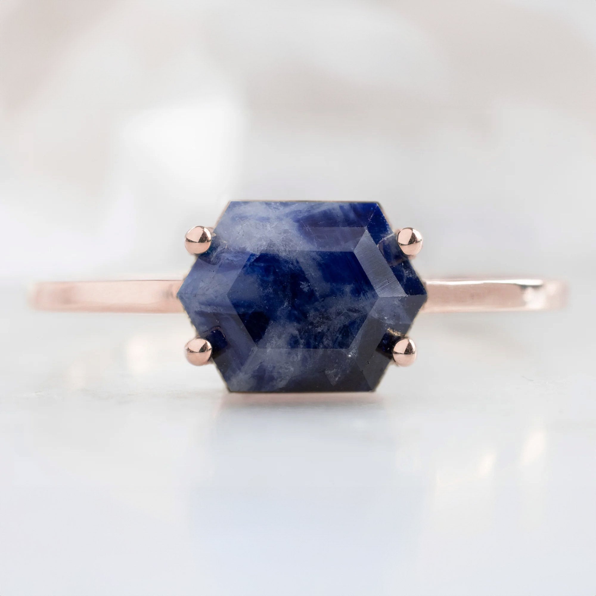 The Raw Sapphire Hexagon Ring | Yellow, Rose, White or Sterling Silver