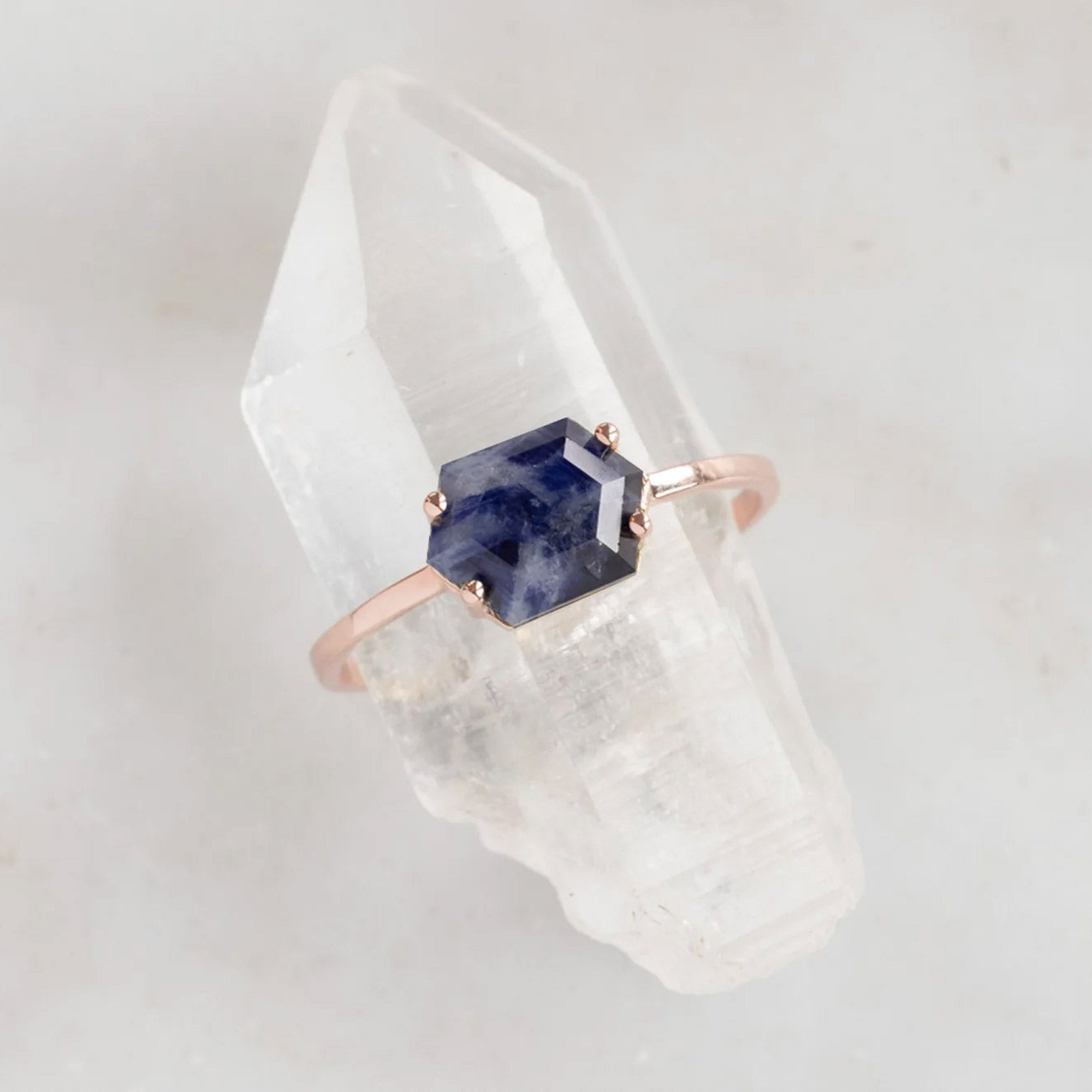 The Raw Sapphire Hexagon Ring | Yellow, Rose, White or Sterling Silver