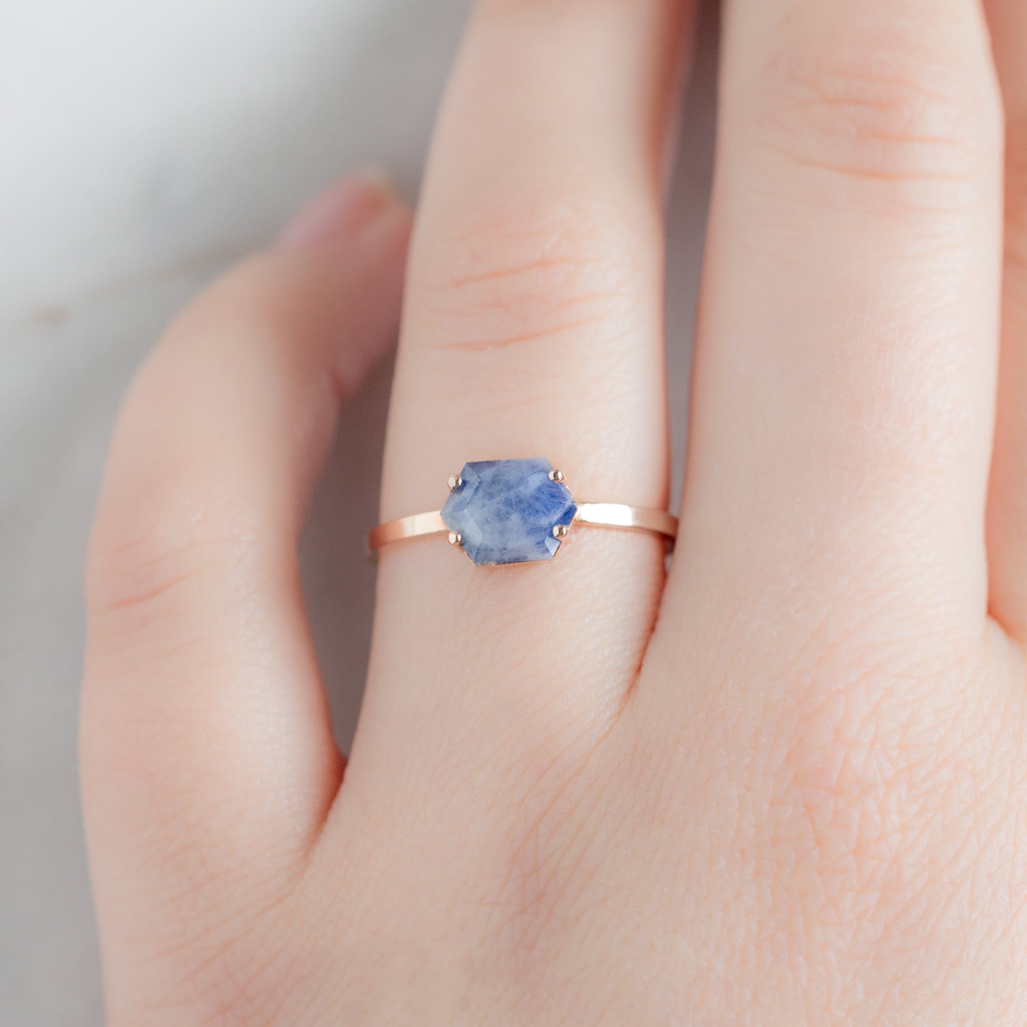 The Raw Sapphire Hexagon Ring | Yellow, Rose, White or Sterling Silver