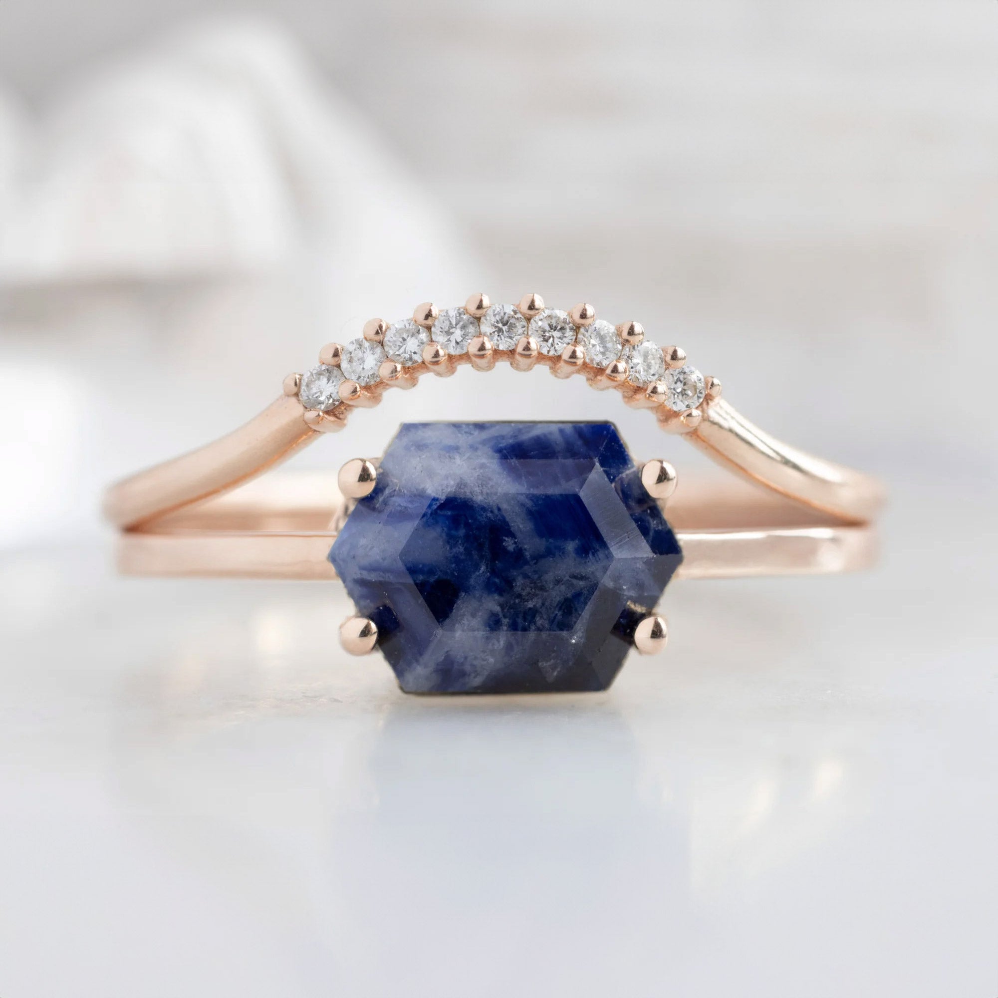 The Raw Sapphire Hexagon Ring | Yellow, Rose, White or Sterling Silver