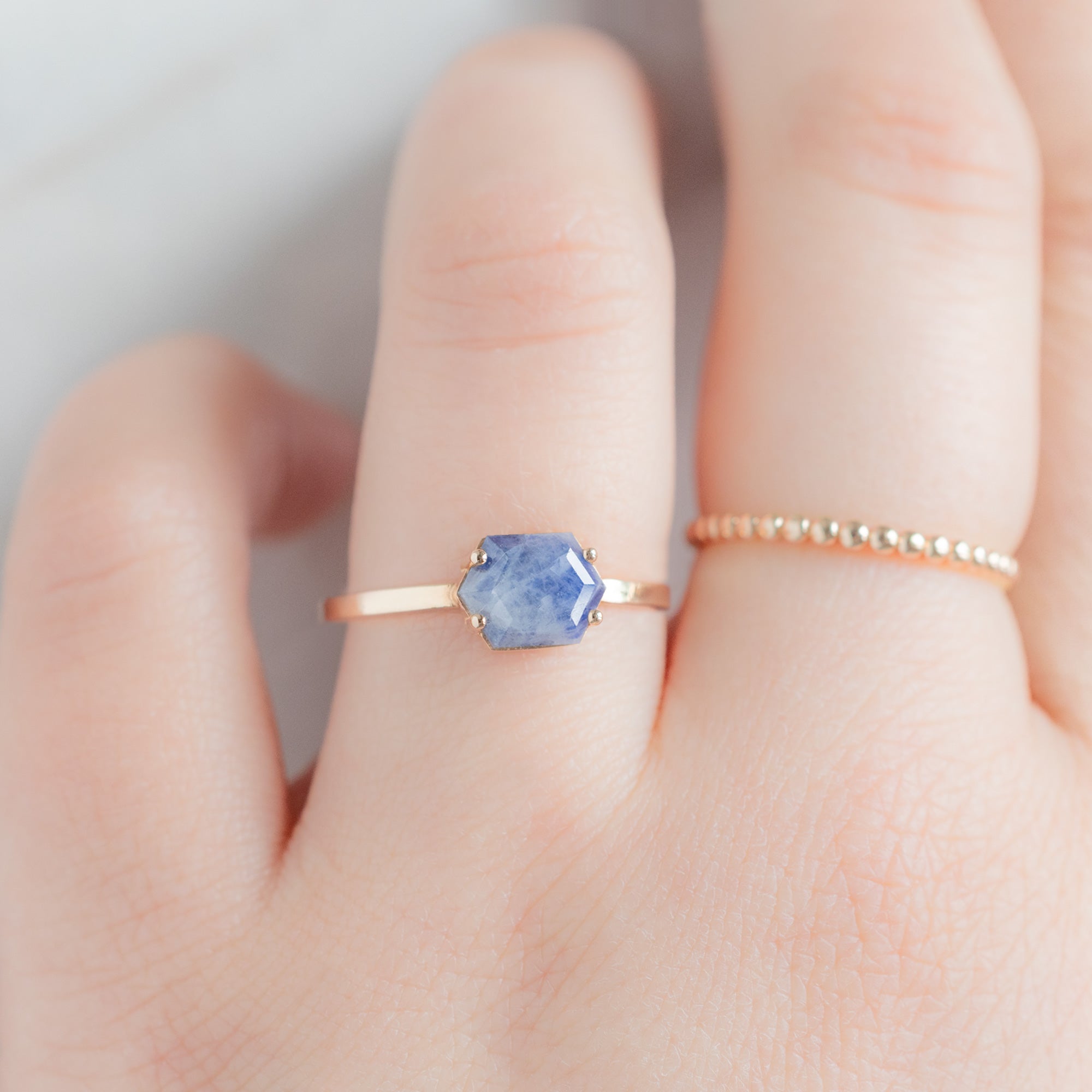 The Raw Sapphire Hexagon Ring | Yellow, Rose, White or Sterling Silver