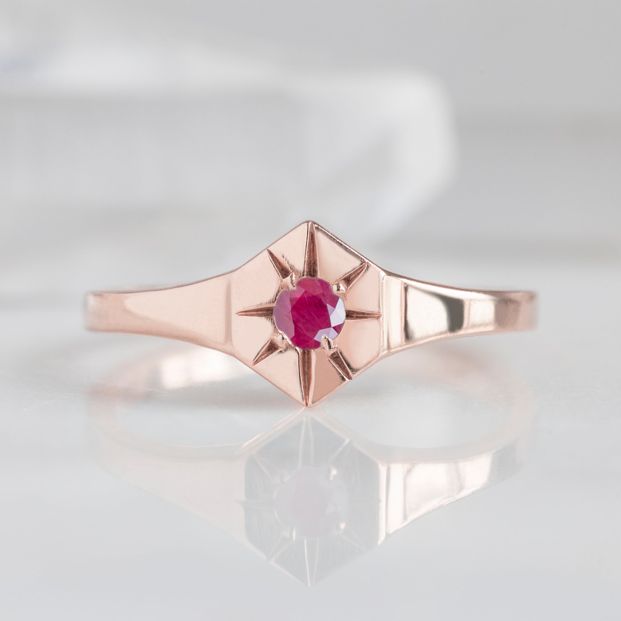 Ruby Birthstone Signet Ring | Yellow, Rose or White Gold