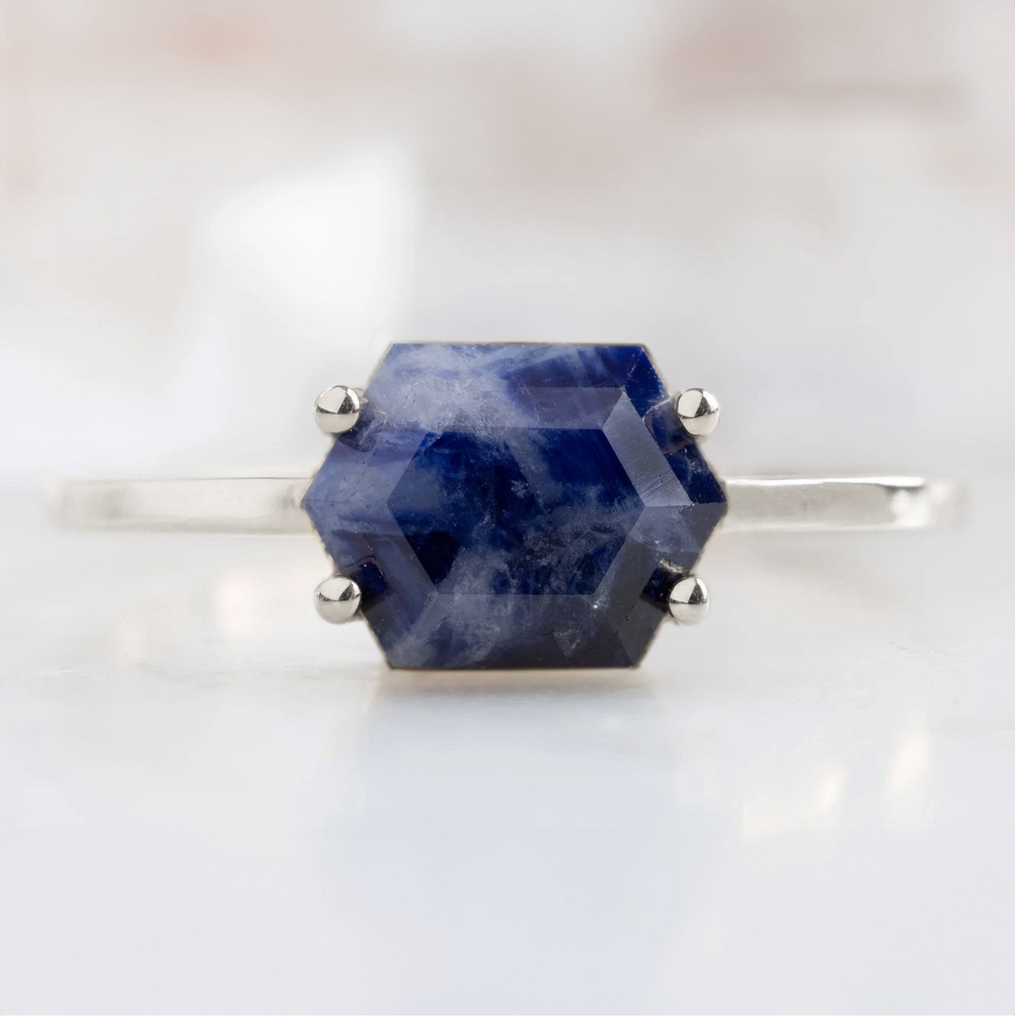 The Raw Sapphire Hexagon Ring | Yellow, Rose, White or Sterling Silver