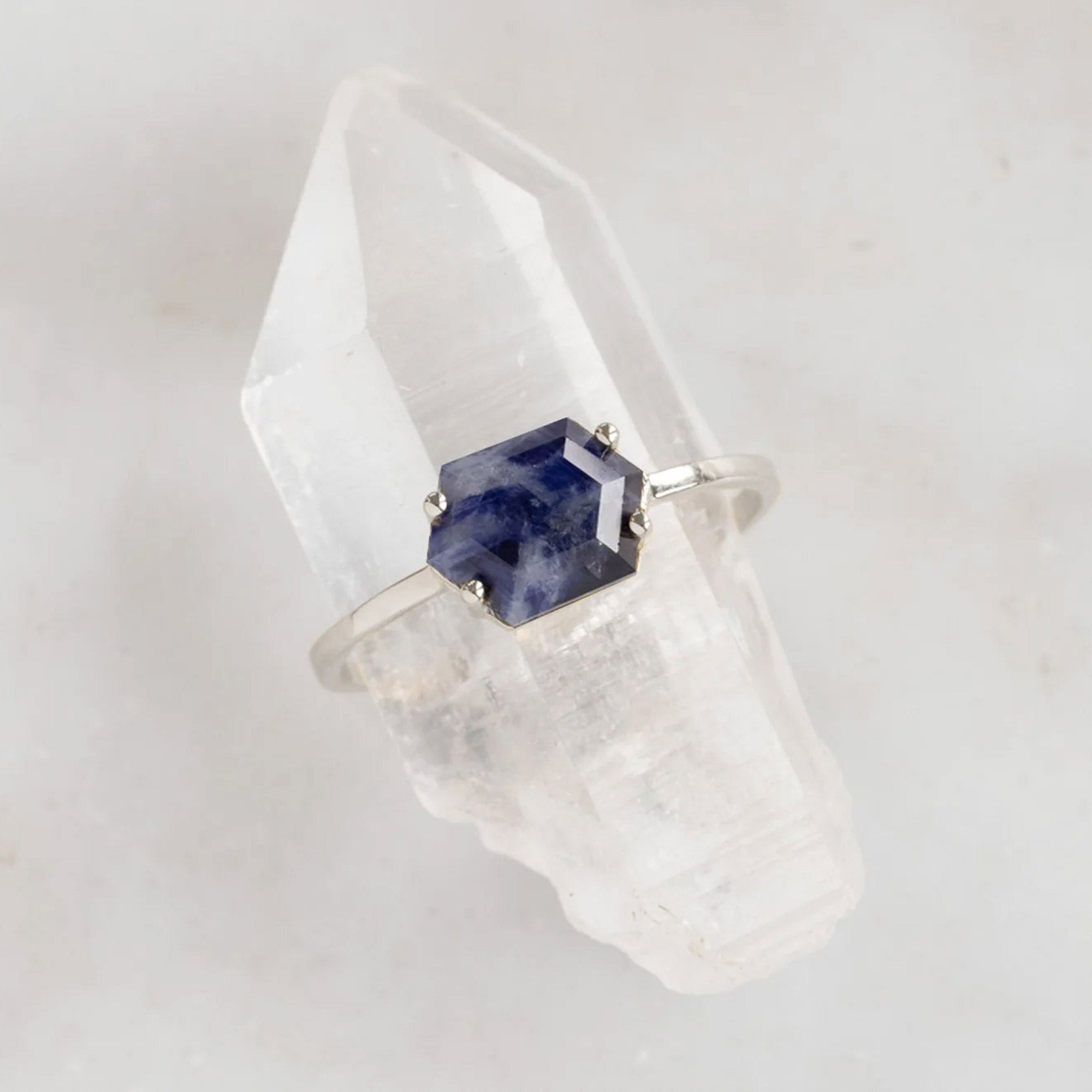 The Raw Sapphire Hexagon Ring | Yellow, Rose, White or Sterling Silver