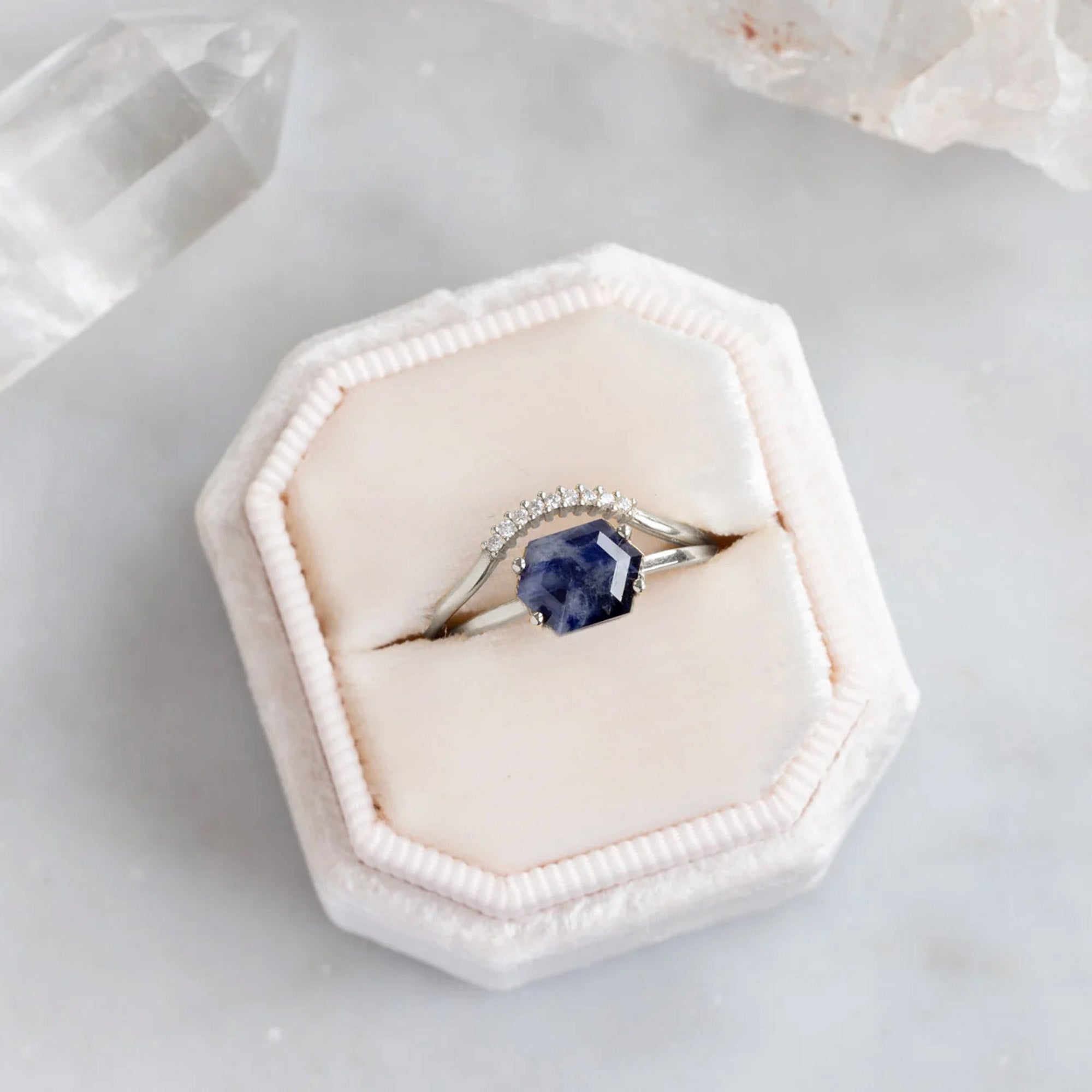The Raw Sapphire Hexagon Ring | Yellow, Rose, White or Sterling Silver