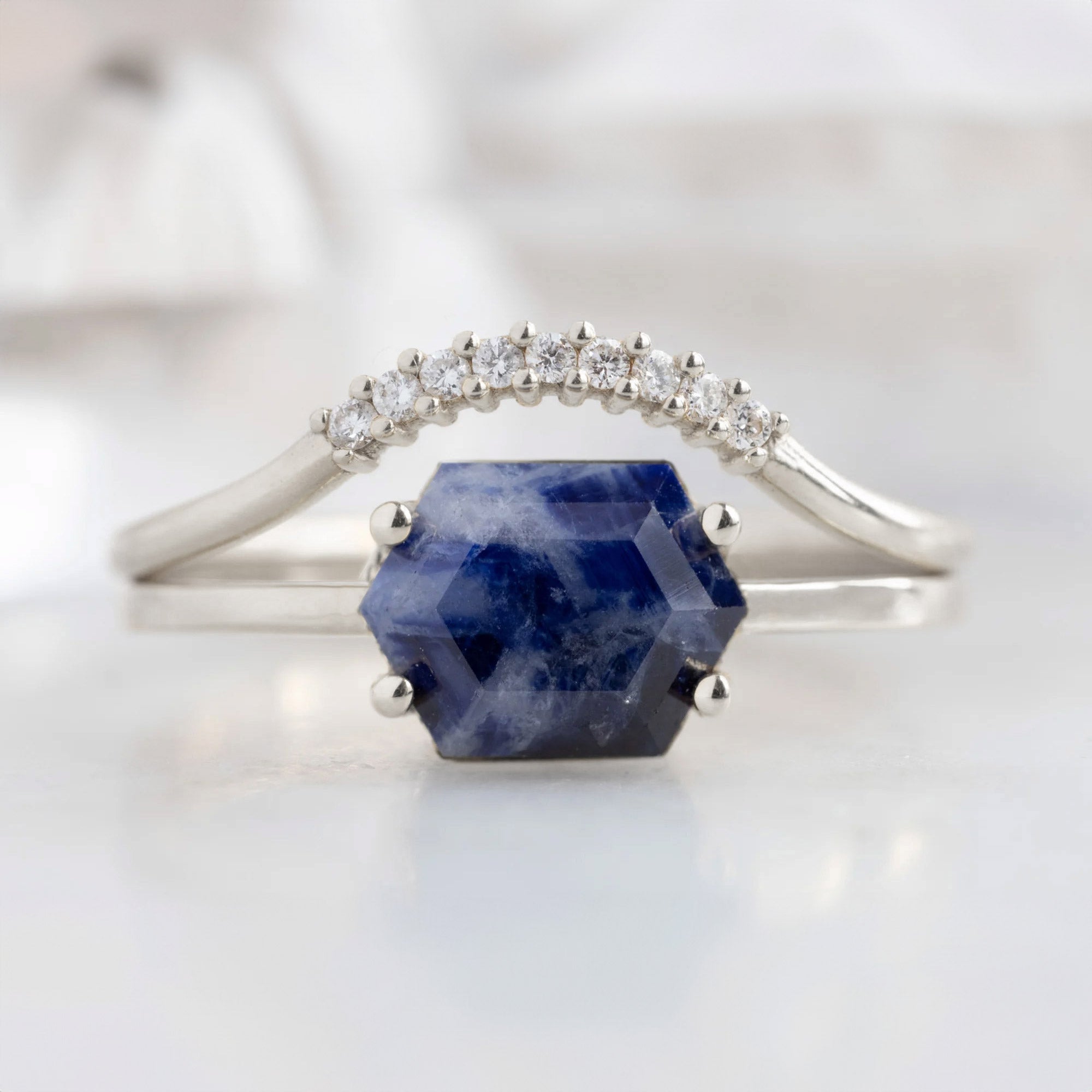 The Raw Sapphire Hexagon Ring | Yellow, Rose, White or Sterling Silver