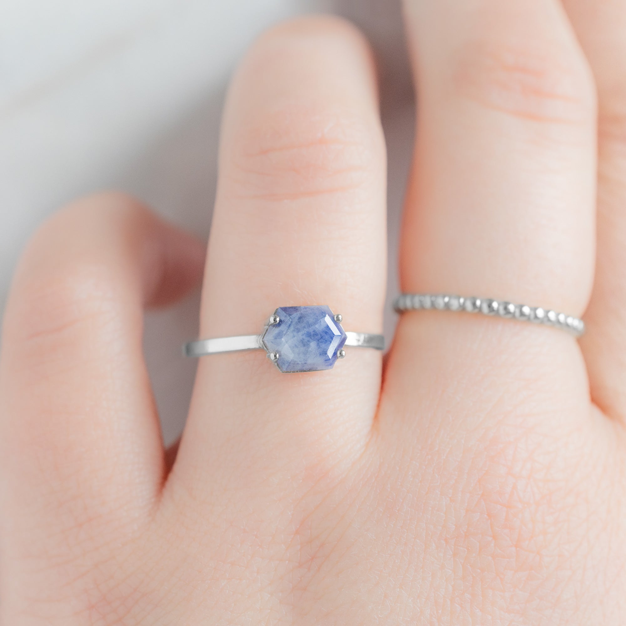 The Raw Sapphire Hexagon Ring | Yellow, Rose, White or Sterling Silver