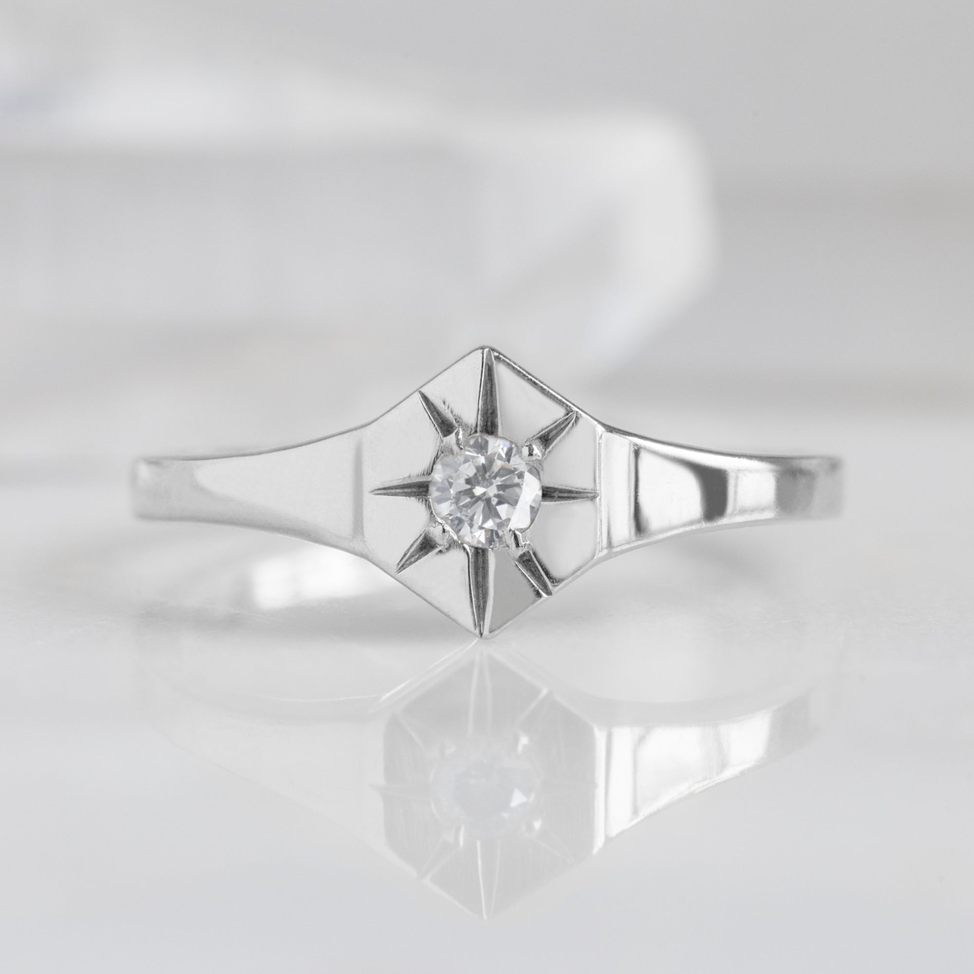 White Diamond Birthstone Signet Ring | Yellow, Rose or White Gold
