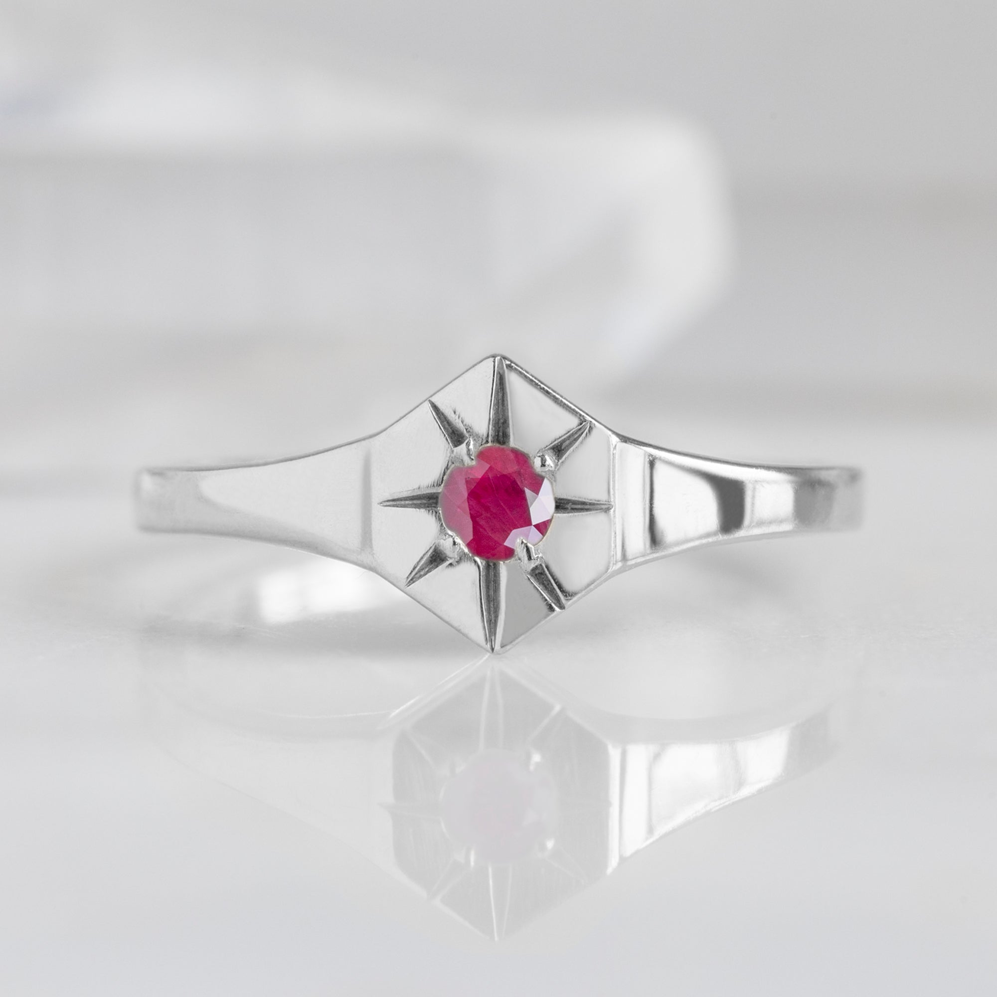 Ruby Birthstone Signet Ring | Yellow, Rose or White Gold