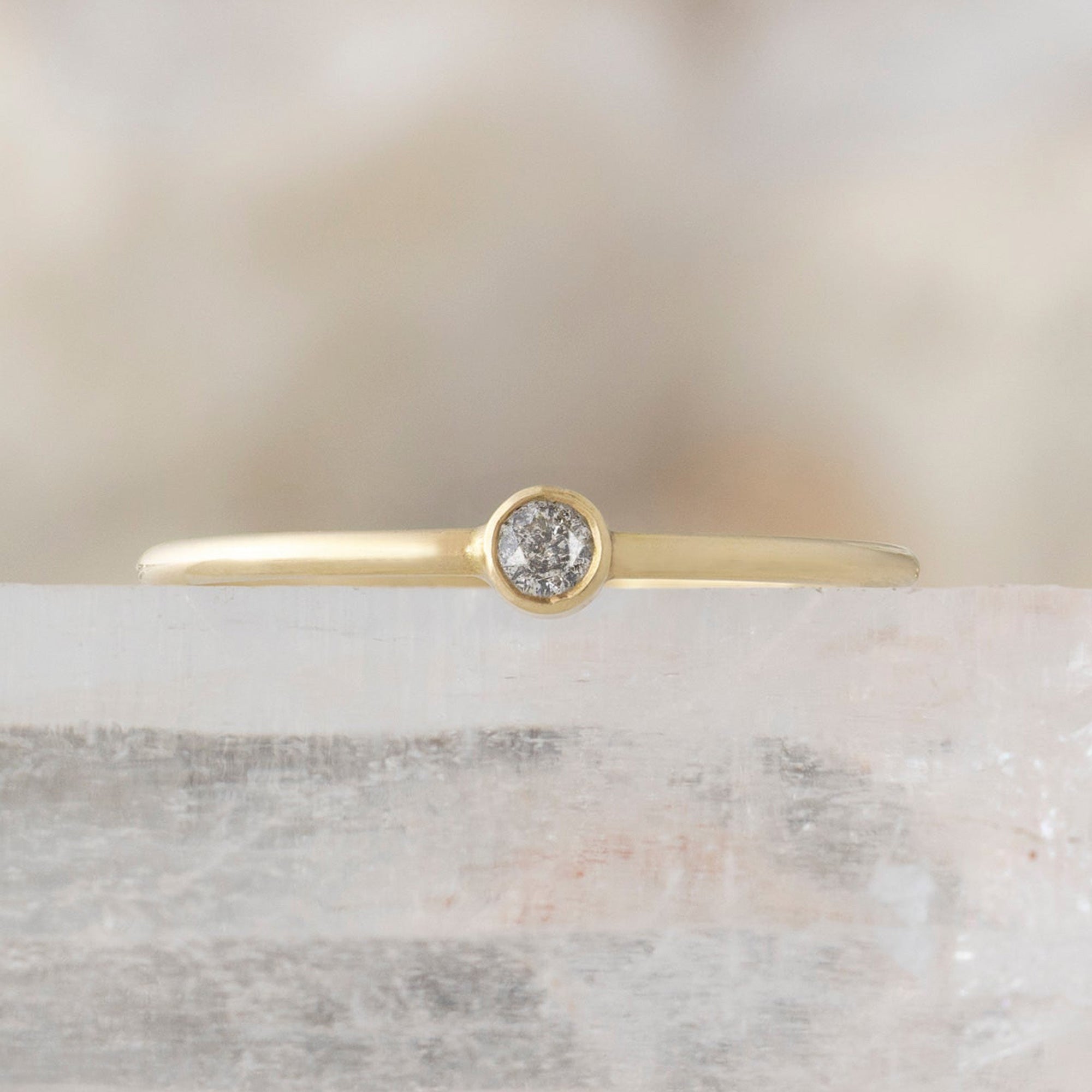 The Teensy Salt and Pepper Diamond Stacking Ring | Yellow, Rose or White Gold