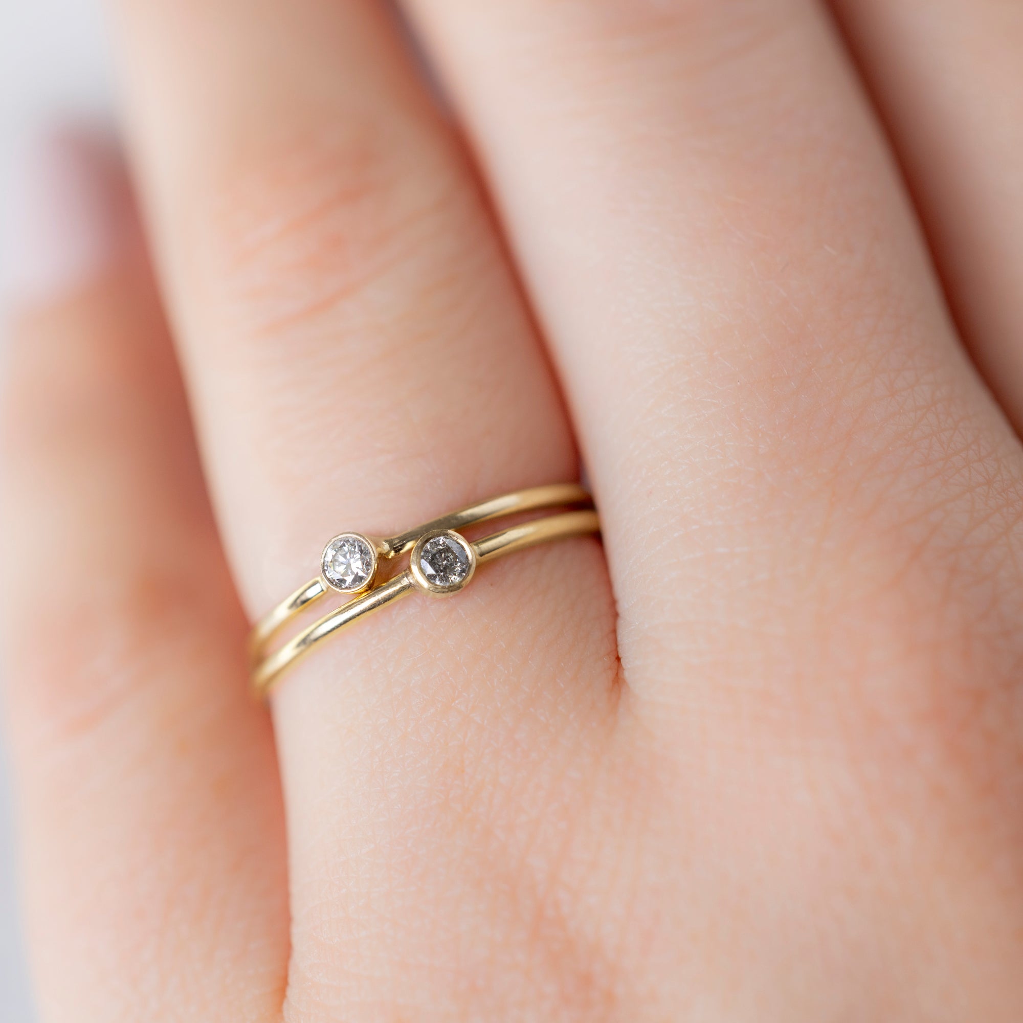 The Teensy Salt and Pepper Diamond Stacking Ring | Yellow, Rose or White Gold