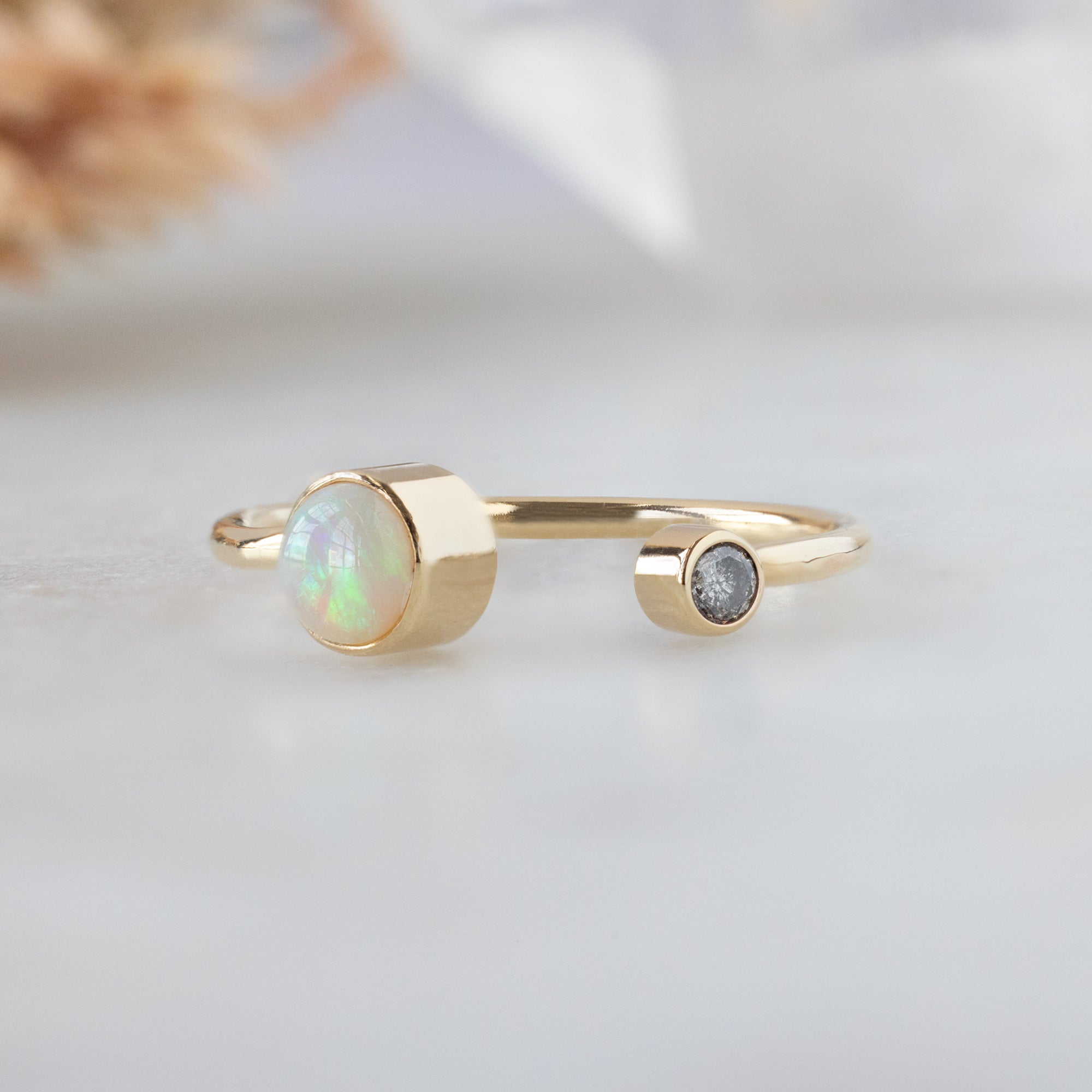 The Open Cuff Opal + Diamond Ring | Yellow or Rose Gold