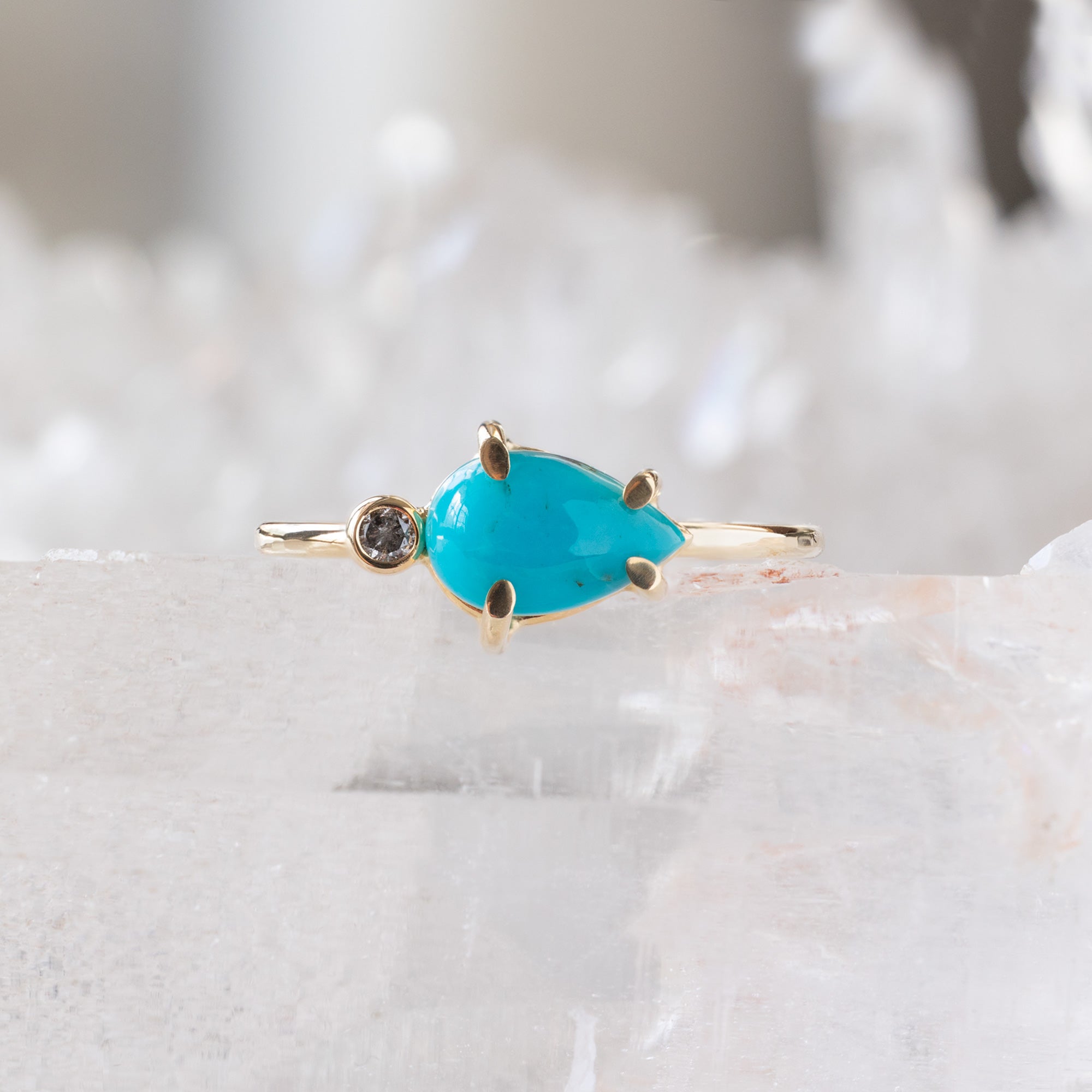 The Asymmetrical Turquoise + Diamond Ring | Yellow Rose or Sterling Silver