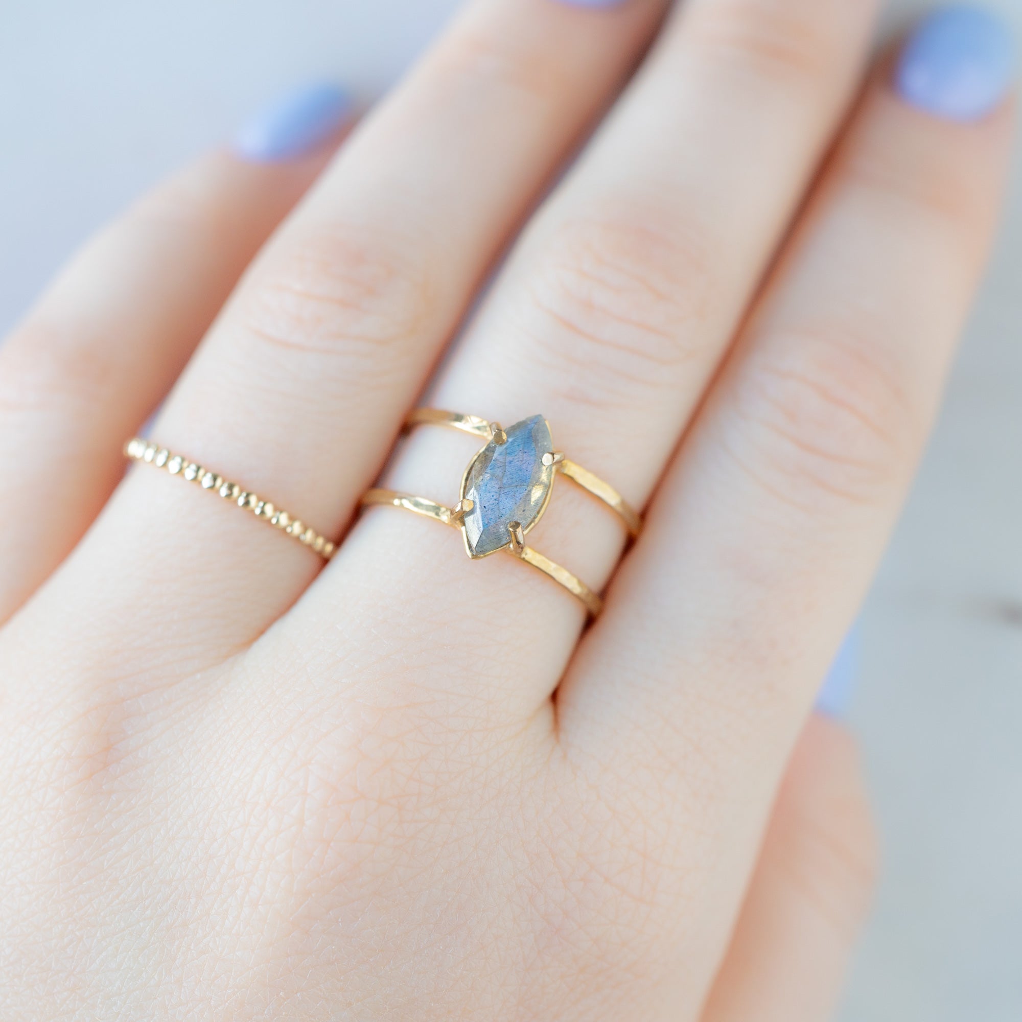 The Labradorite Cage Ring | Yellow, Rose or Sterling Silver