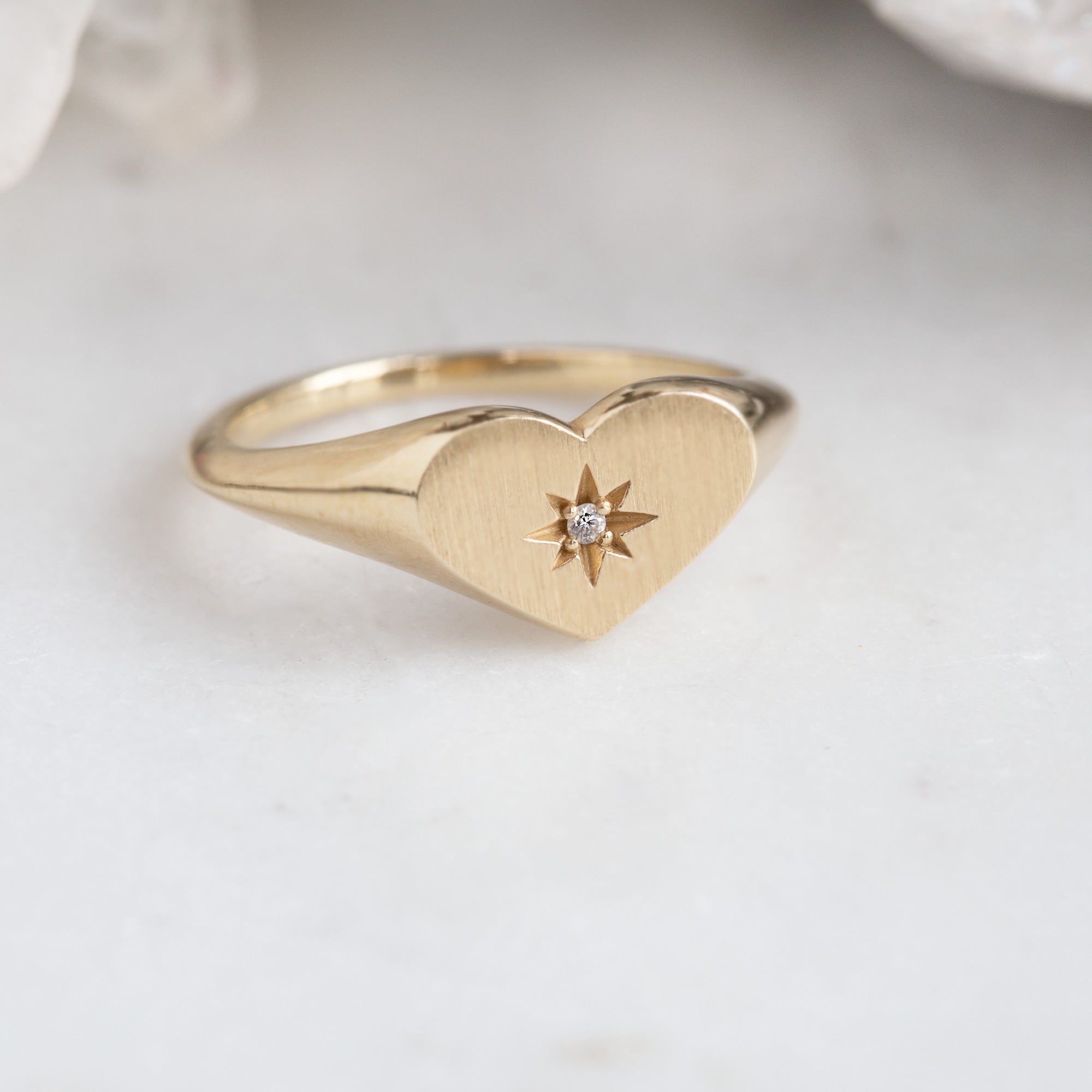 The Sweetheart White Diamond Signet Ring | Yellow, Rose, White or Sterling Silver
