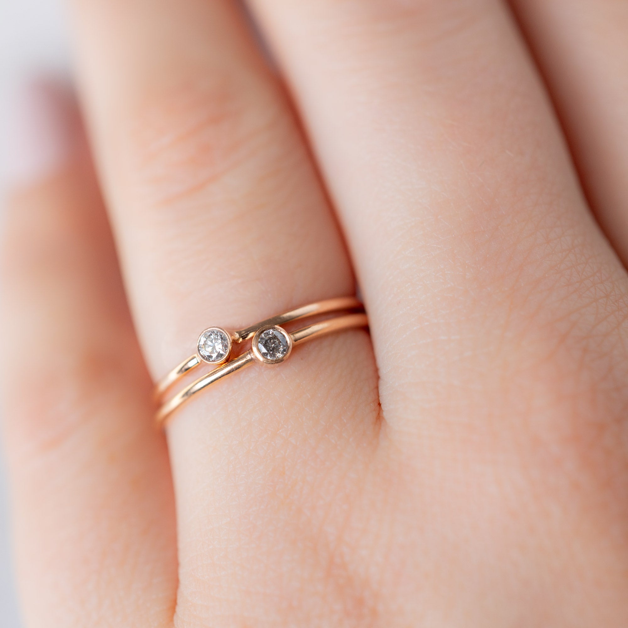 The Teensy Salt and Pepper Diamond Stacking Ring | Yellow, Rose or White Gold