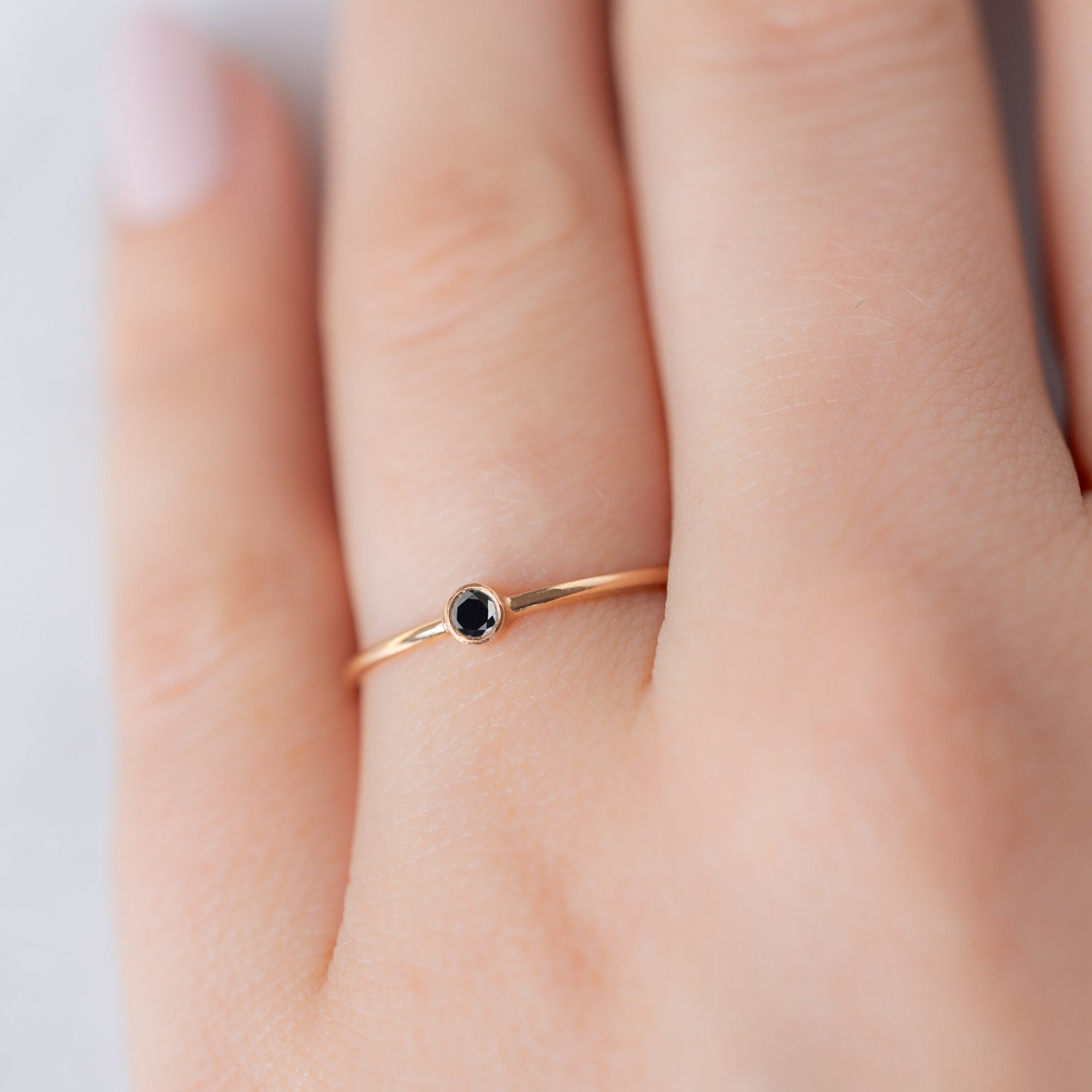 The Teensy Black Diamond Stacking Ring | Yellow, Rose or White Gold