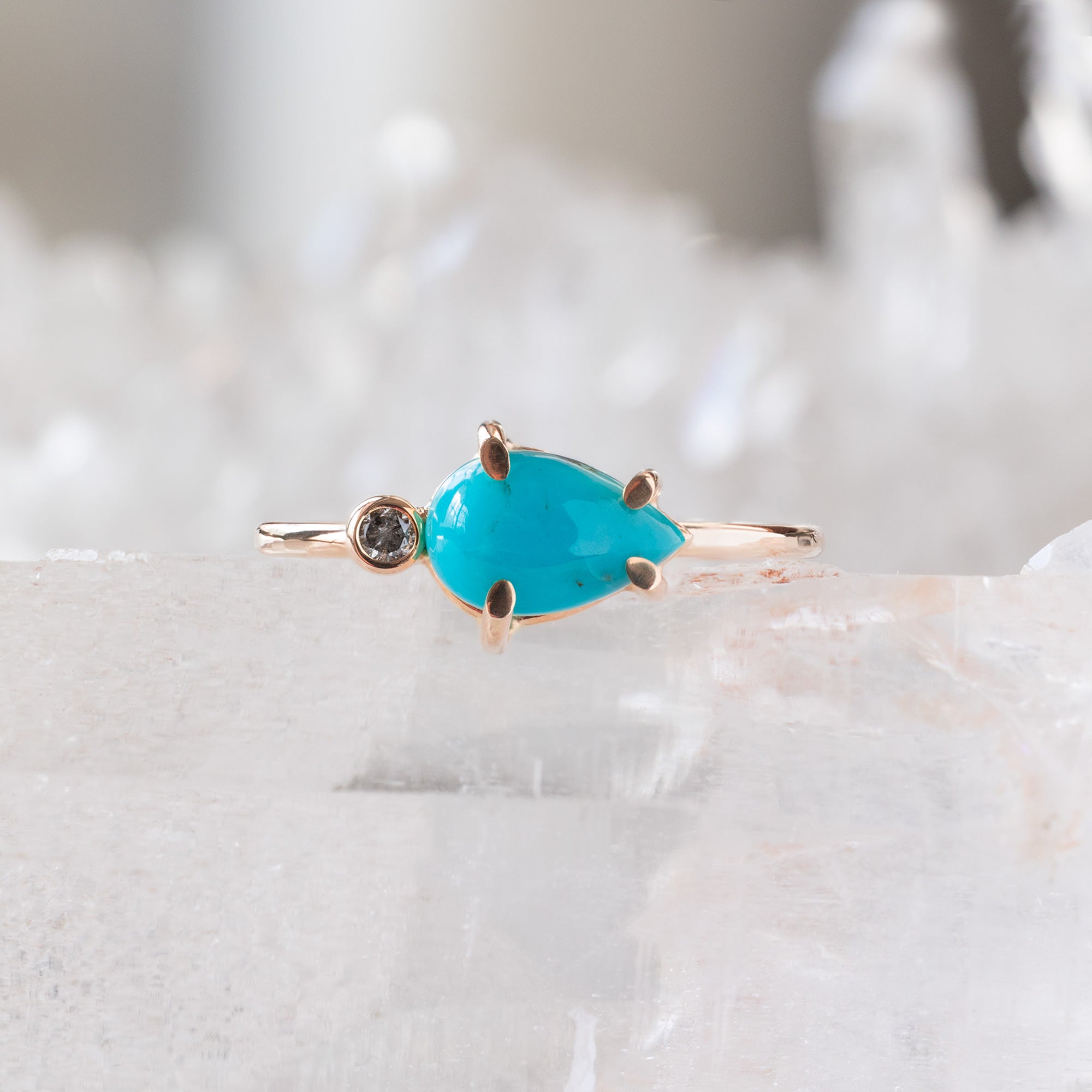 The Asymmetrical Turquoise + Diamond Ring | Yellow Rose or Sterling Silver