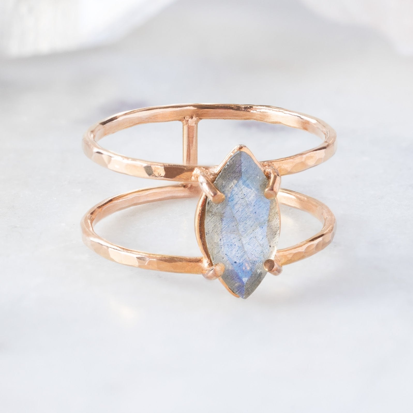 The Labradorite Cage Ring | Yellow, Rose or Sterling Silver