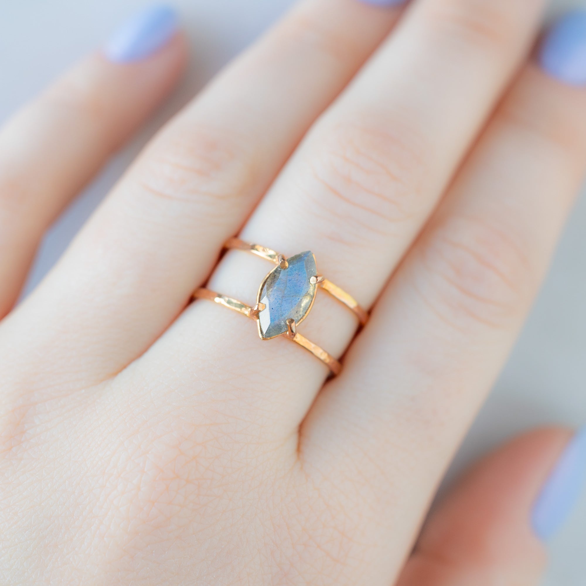 The Labradorite Cage Ring | Yellow, Rose or Sterling Silver