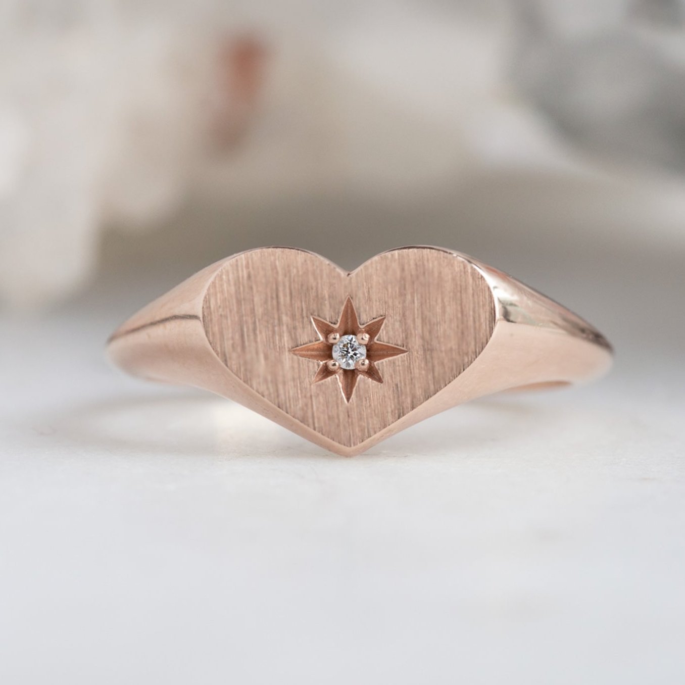 The Sweetheart White Diamond Signet Ring | Yellow, Rose, White or Sterling Silver