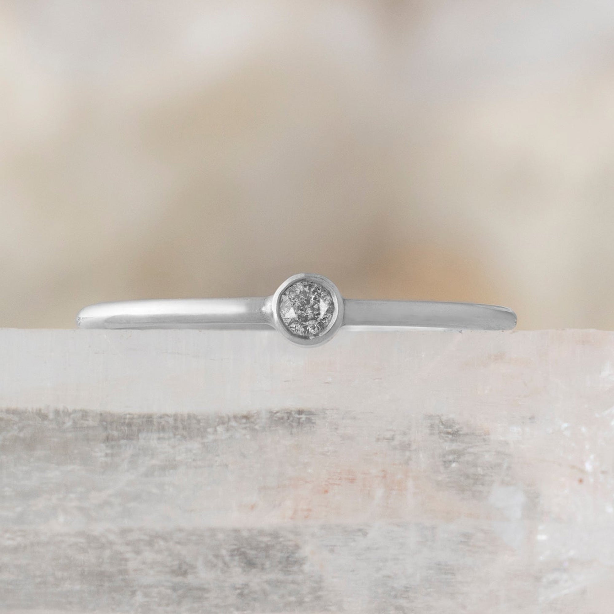 The Teensy Salt and Pepper Diamond Stacking Ring | Yellow, Rose or White Gold
