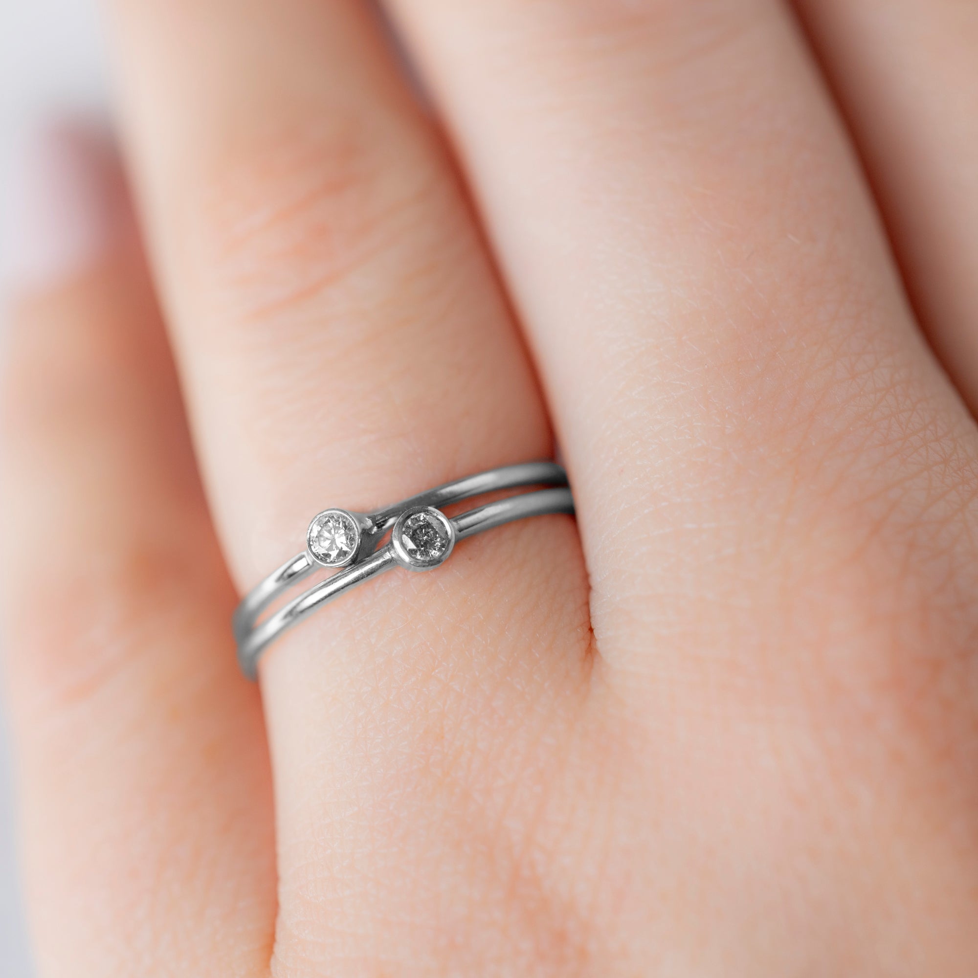 The Teensy Salt and Pepper Diamond Stacking Ring | Yellow, Rose or White Gold