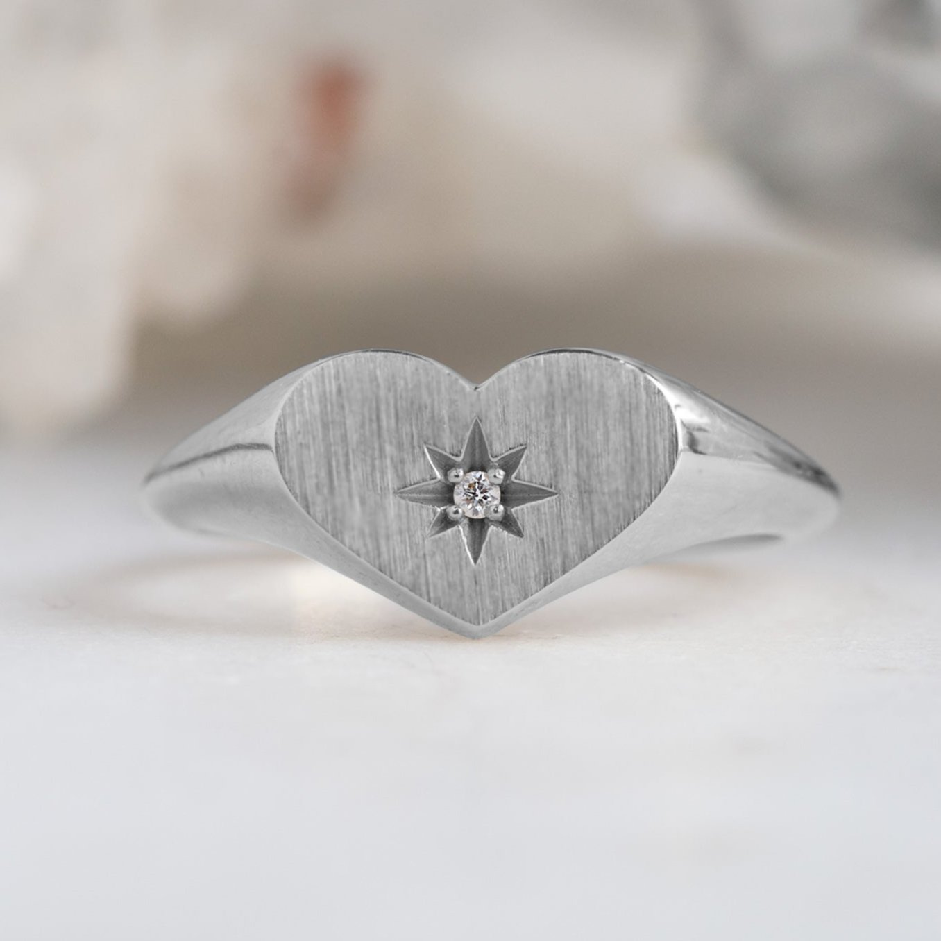 The Sweetheart White Diamond Signet Ring | Yellow, Rose, White or Sterling Silver