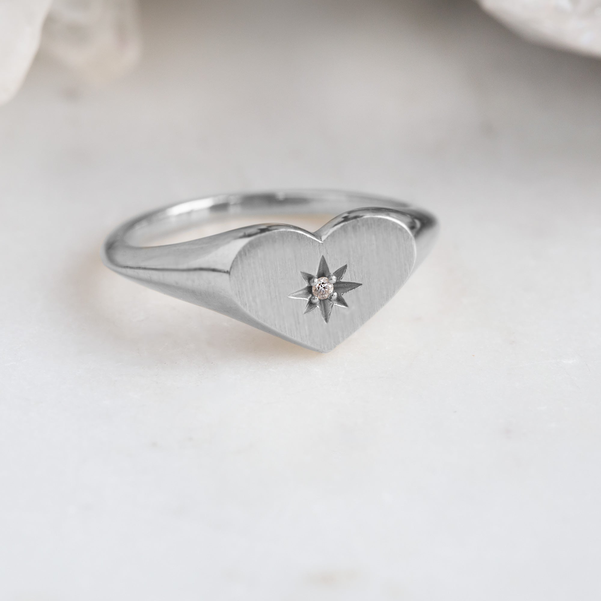 The Sweetheart White Diamond Signet Ring | Yellow, Rose, White or Sterling Silver