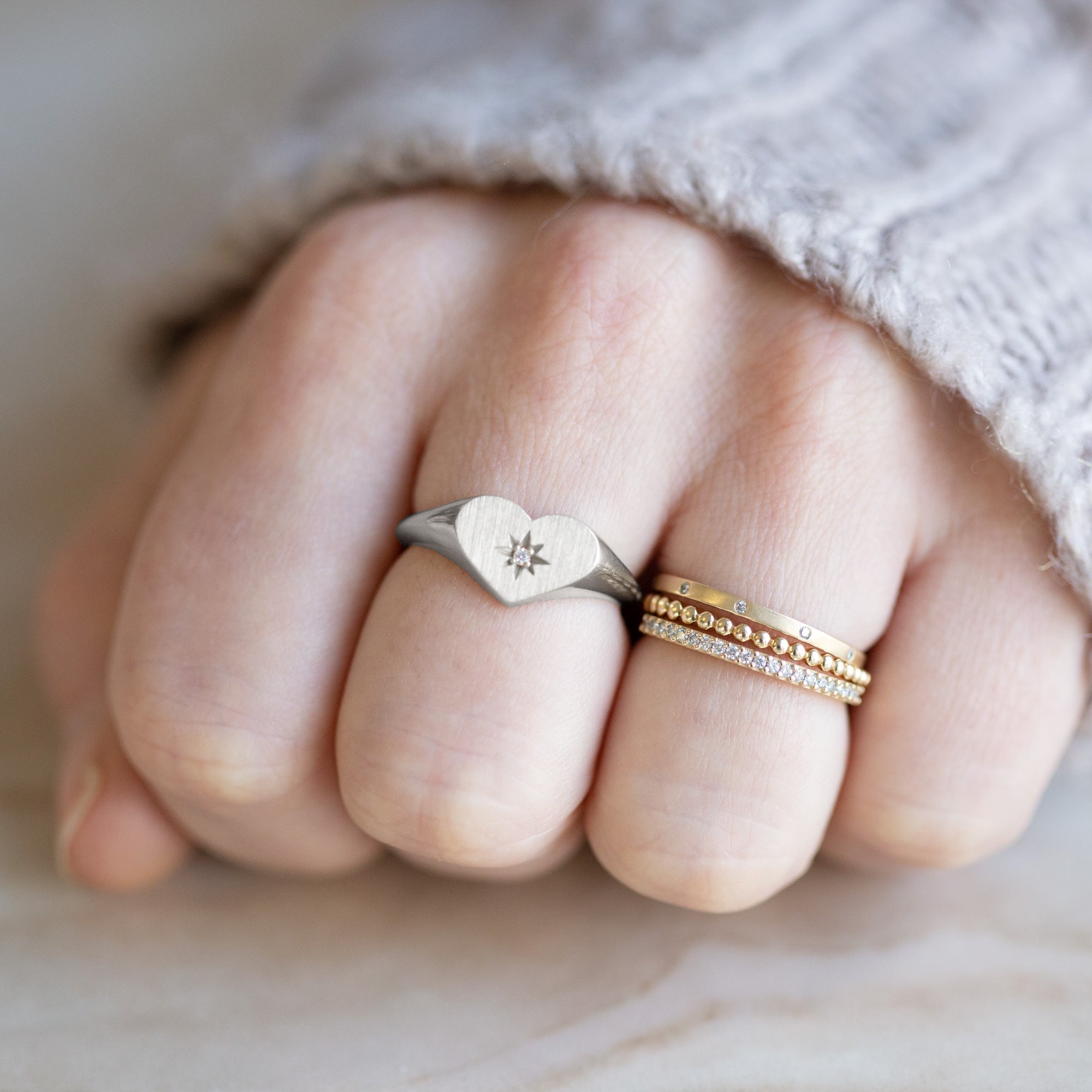 The Sweetheart White Diamond Signet Ring | Yellow, Rose, White or Sterling Silver