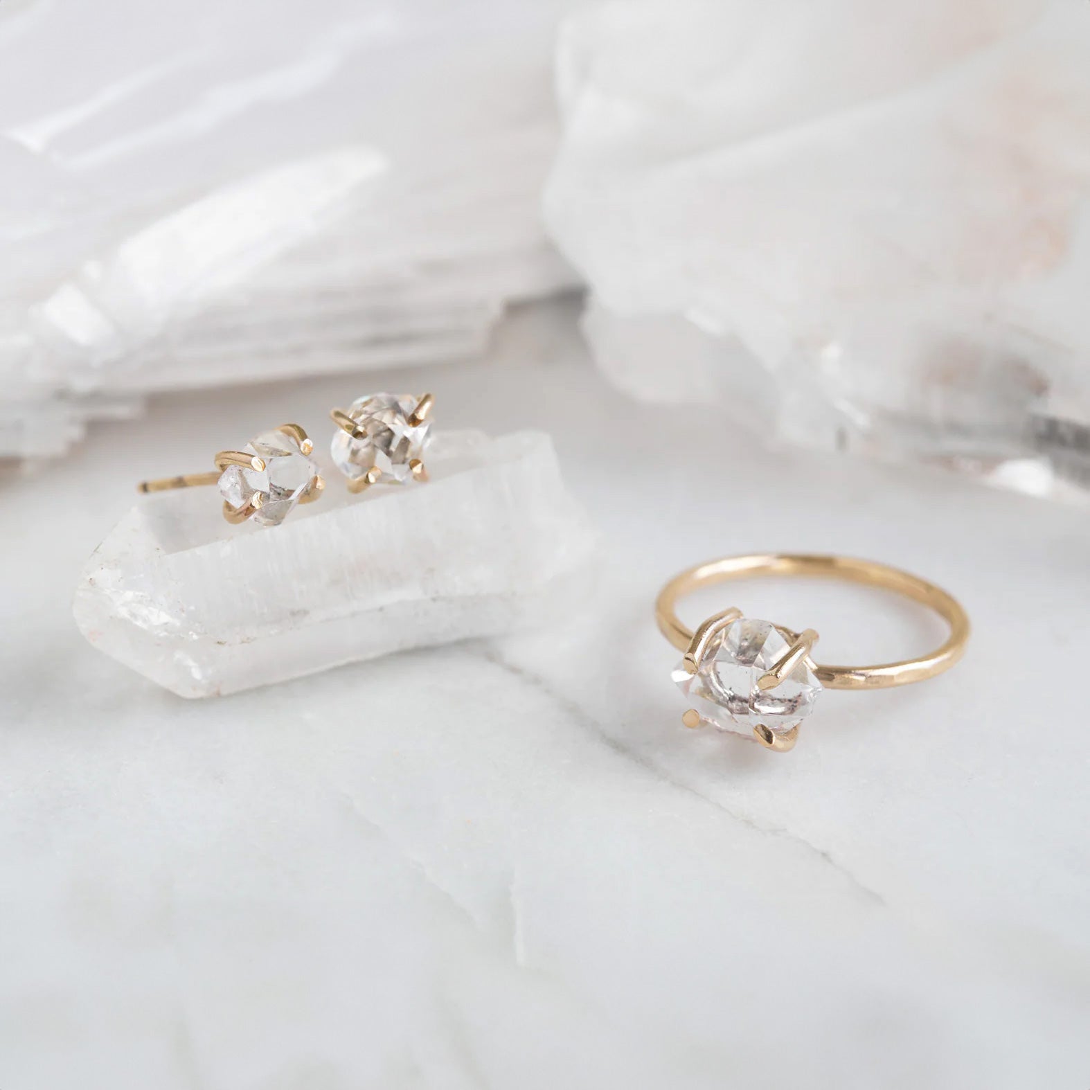 The Herkimer Diamond Ring | Yellow, Rose or Sterling Silver