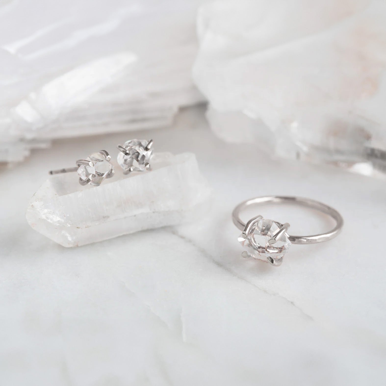 The Herkimer Diamond Ring | Yellow, Rose or Sterling Silver