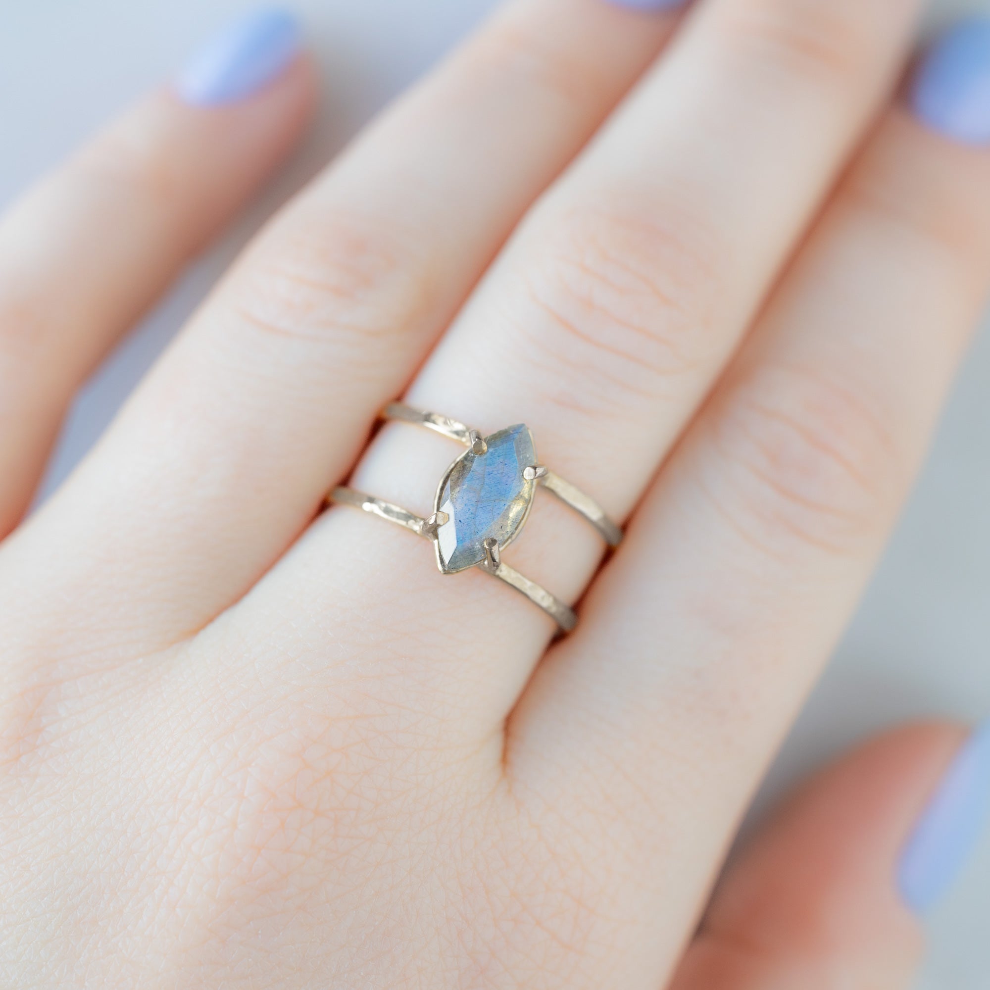 The Labradorite Cage Ring | Yellow, Rose or Sterling Silver