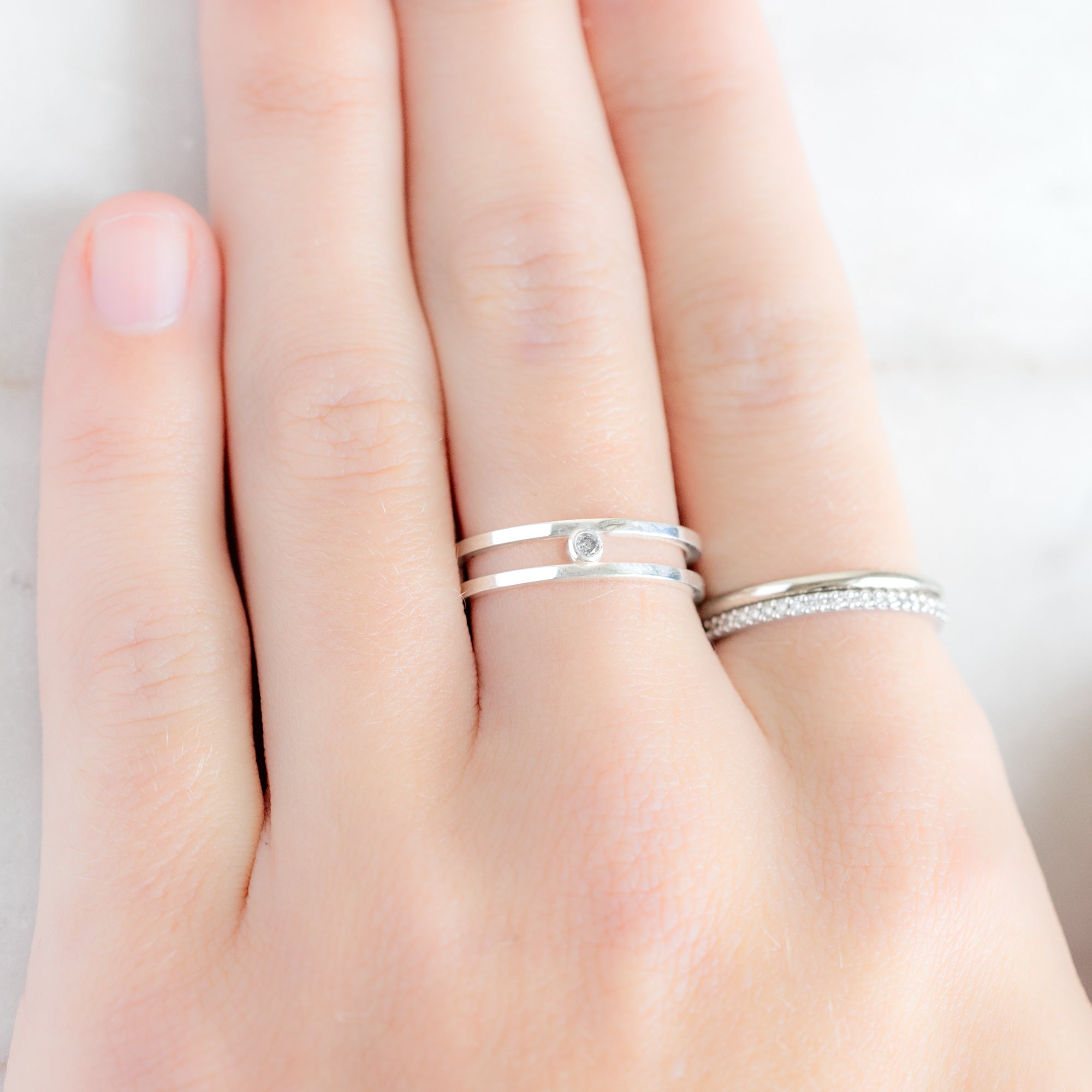 Double Band Salt and Pepper Diamond Ring | in Sterling Silver