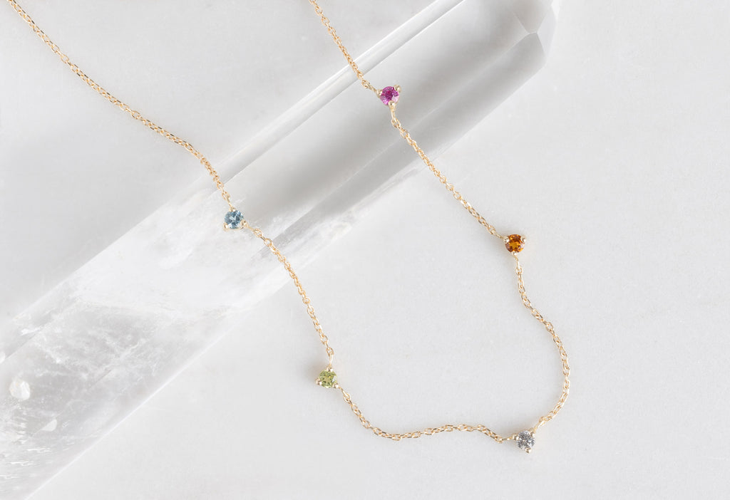 Custom Multi-Birthstone Necklace Five Stone Option on Crystal
