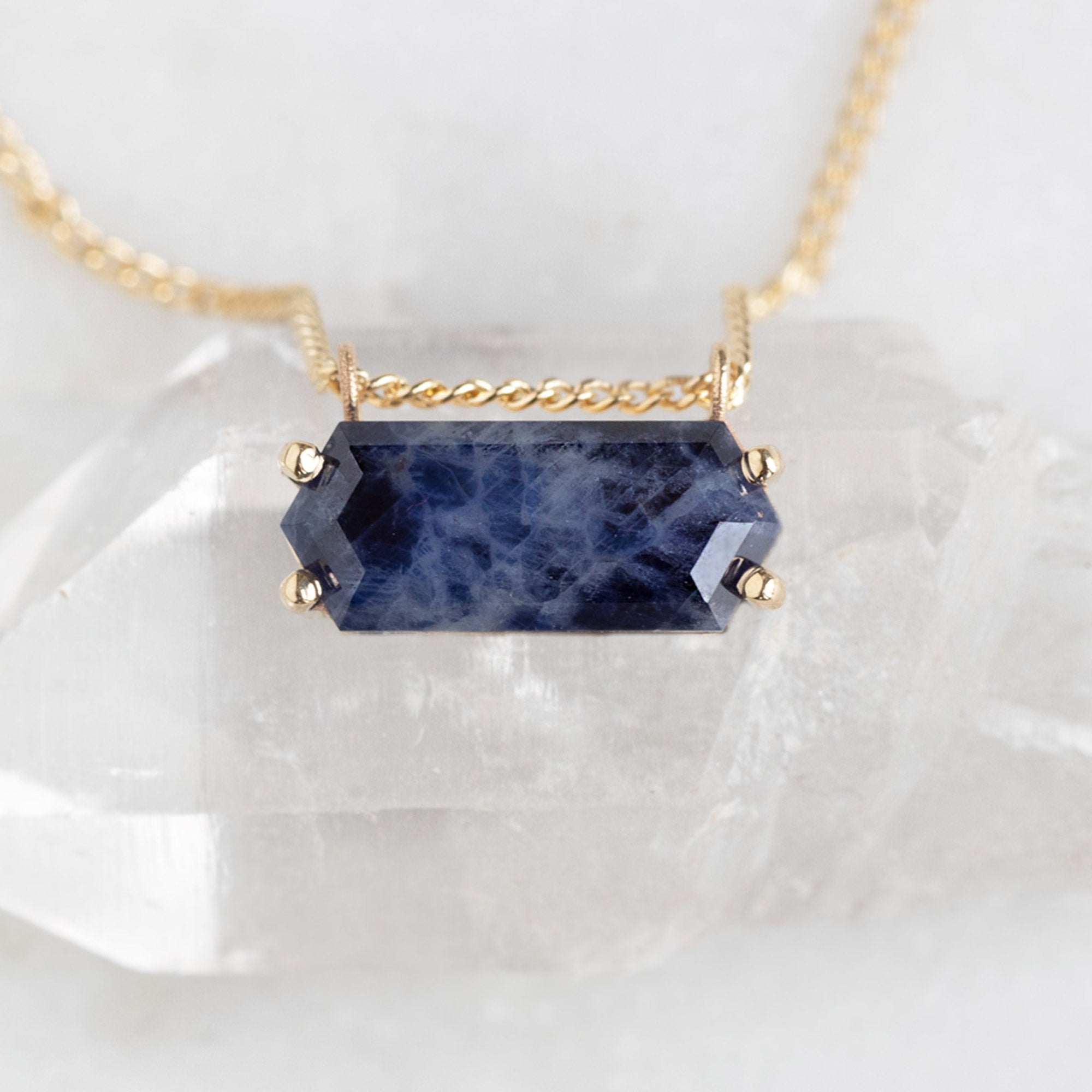 The Raw Sapphire Hexagon Necklace | Yellow, Rose, White or Sterling Silver