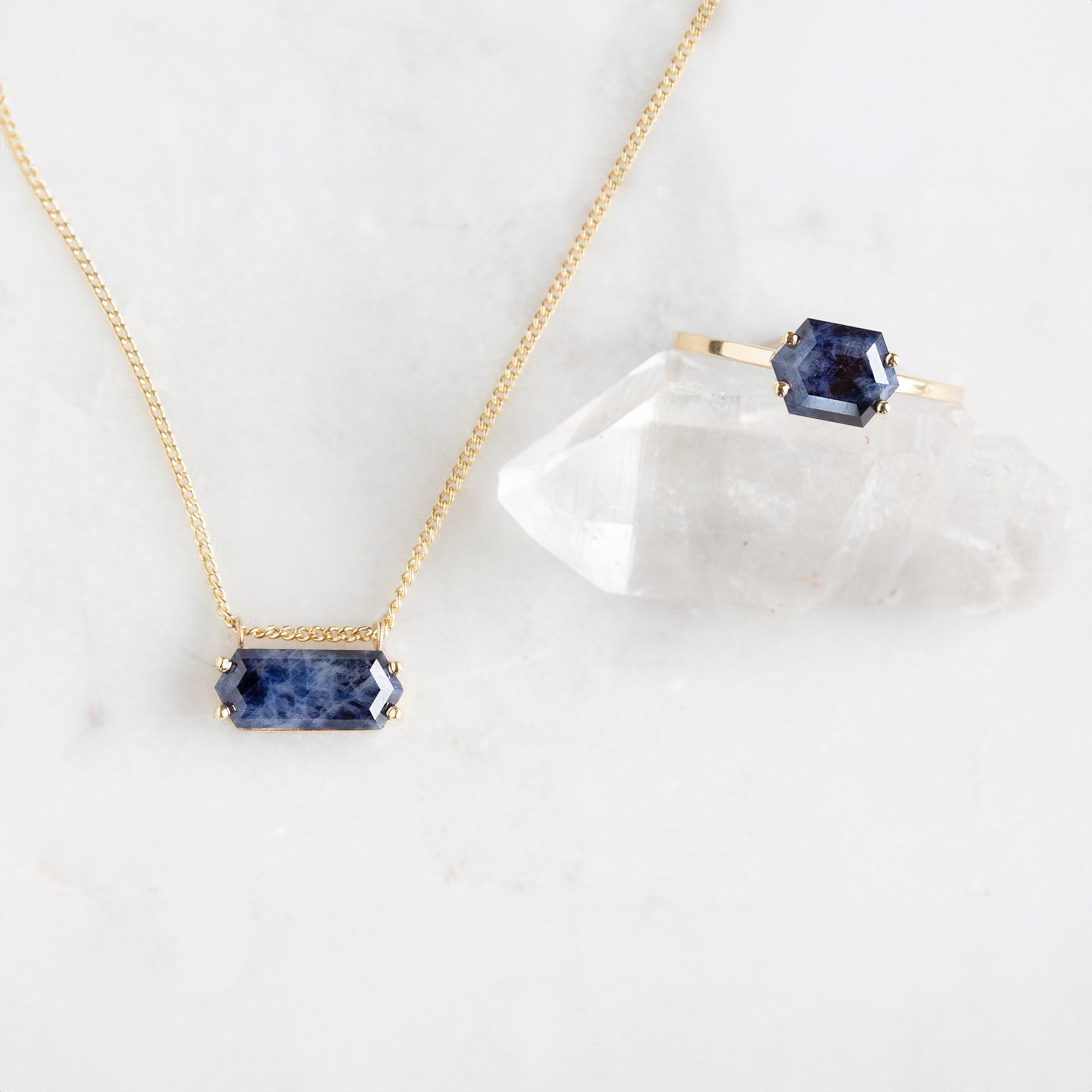 The Raw Sapphire Hexagon Necklace | Yellow, Rose, White or Sterling Silver