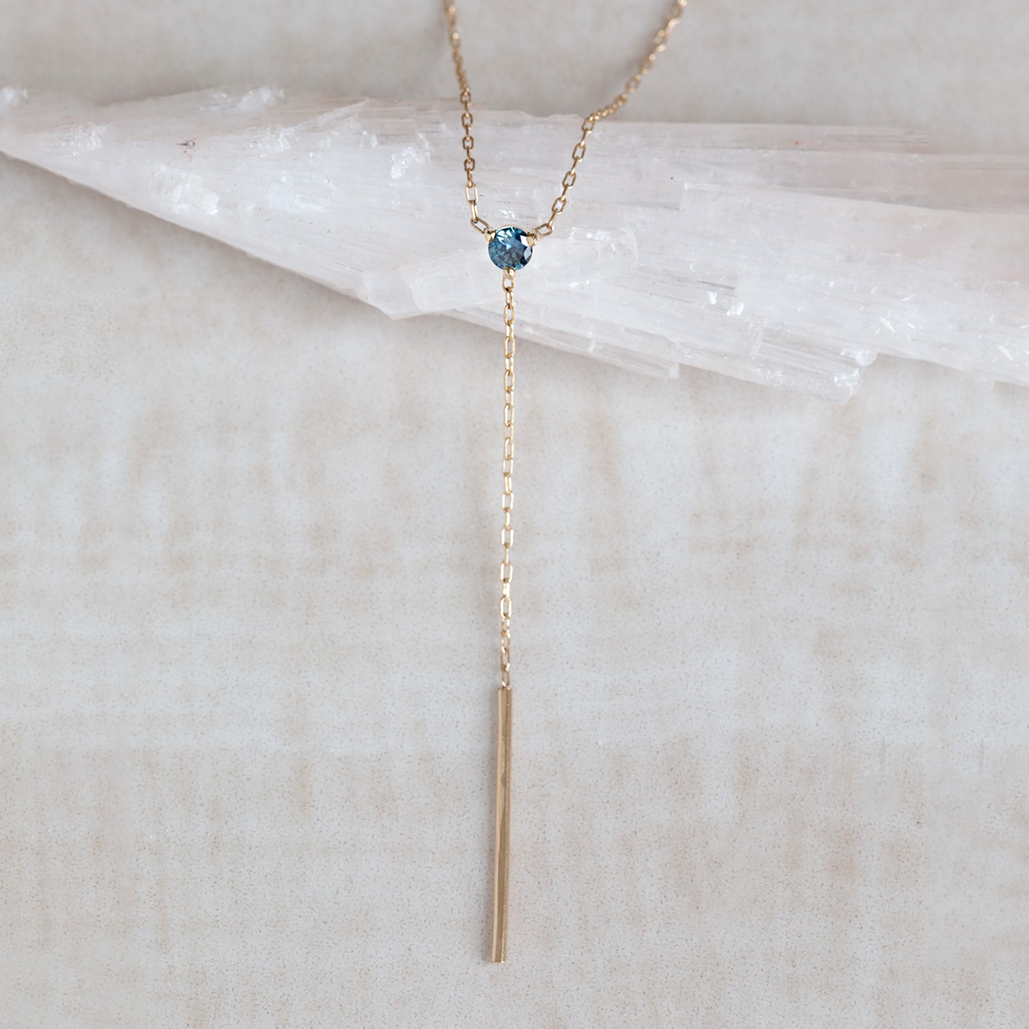 The Blue Montana Sapphire Gemstone Lariat Necklace | Yellow, Rose or White Gold